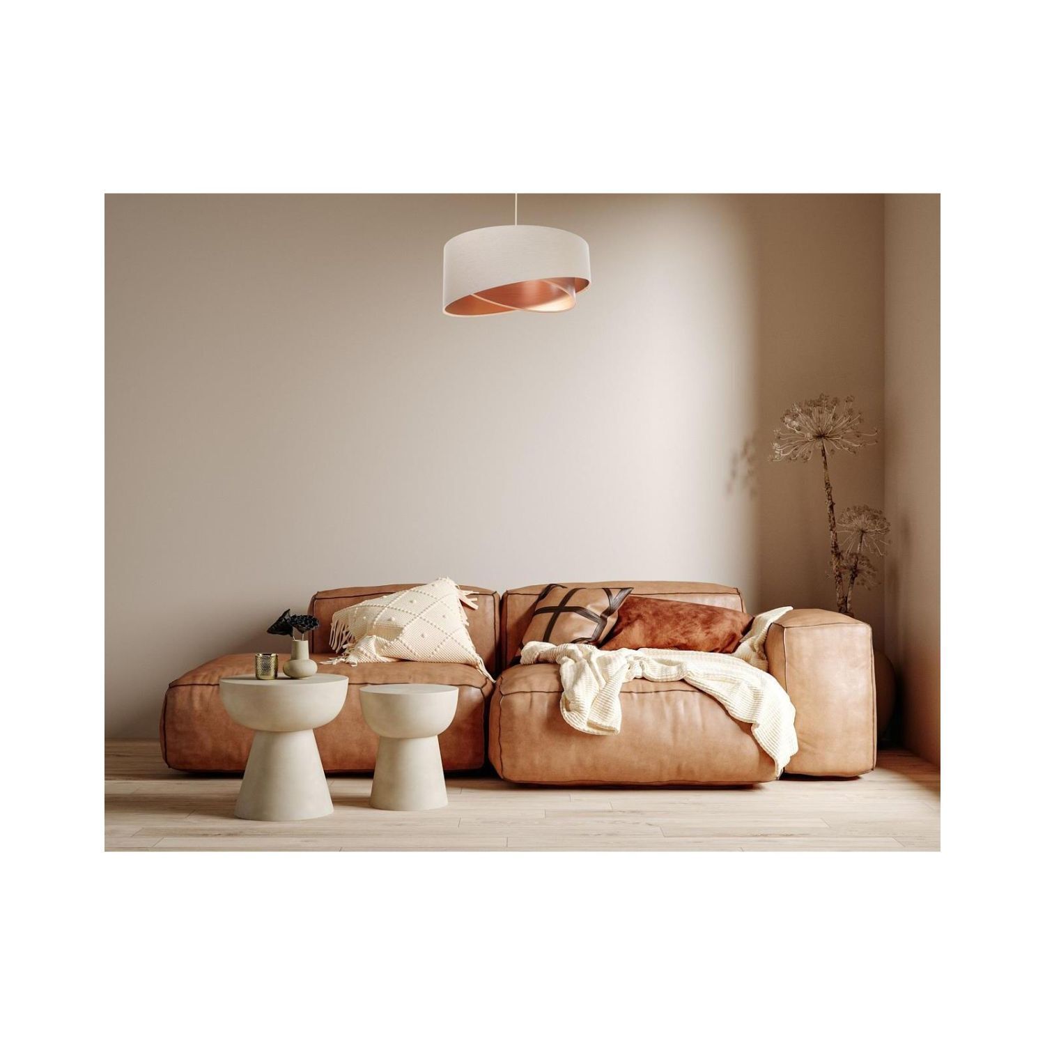 Hängeleuchte Leinen E27 rund D: 50 cm Modern Beige Kupfer Innenarchitektur, Inneneinrichtung, Kissen, Couch, Tasse