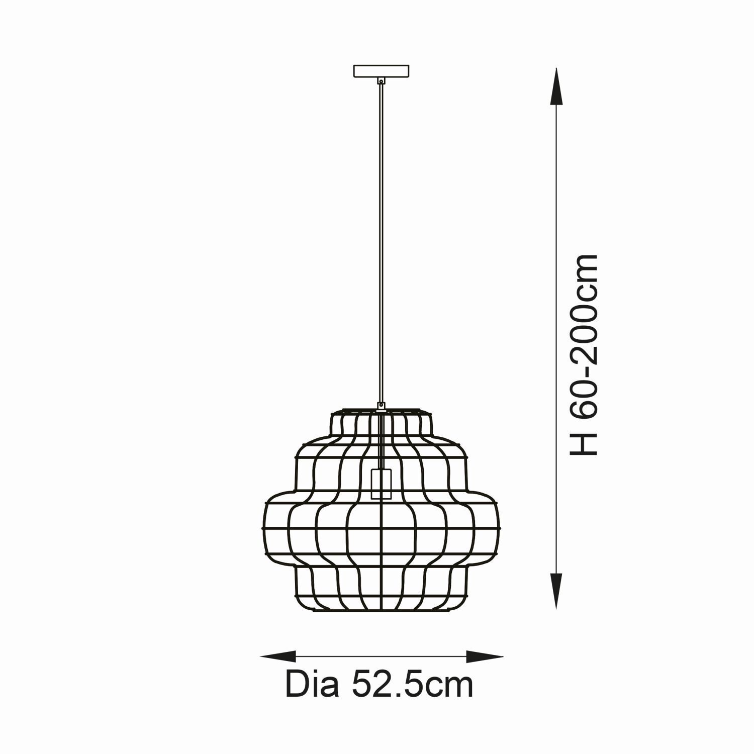 Hängeleuchte Rattan groß Ø 52,5 cm Schwarz Handarbeit für E27