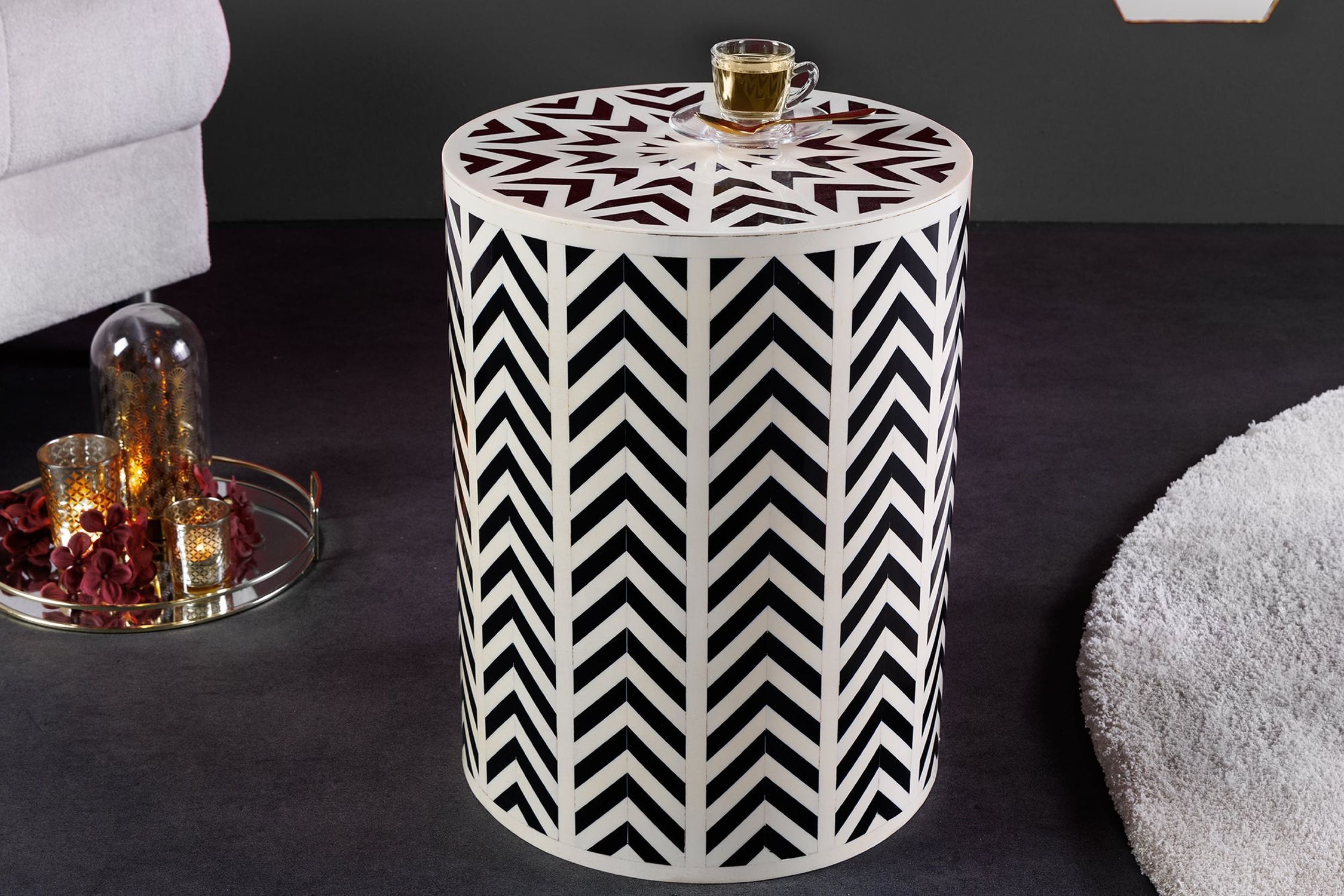 Beistelltisch Schwarz Weiß 35 x 35 cm Handarbeit Moebel, Tasse, Tabelle, Lampe