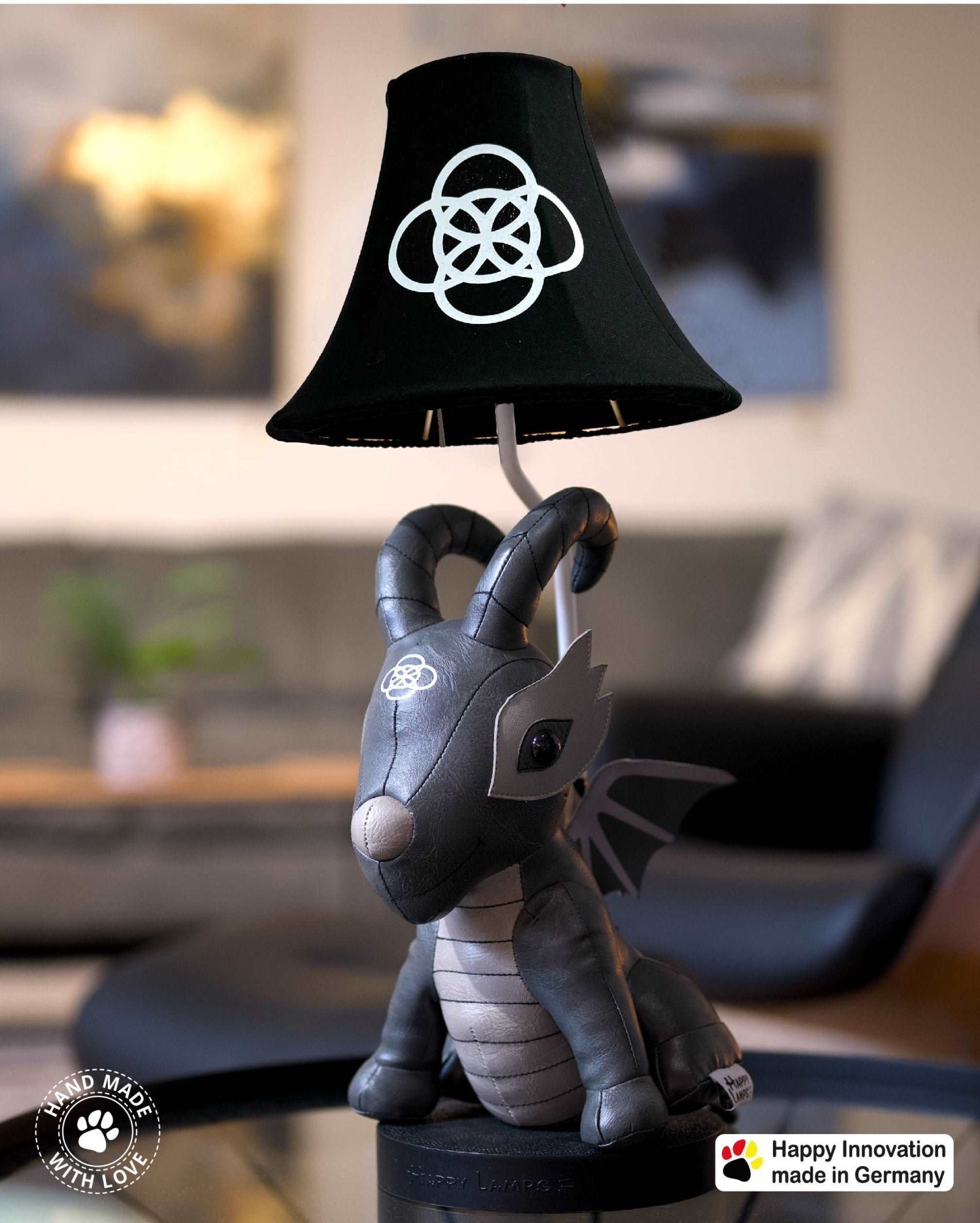 Niedliche Kinderzimmerlampe LED 58 cm Drache Grau Schwarz