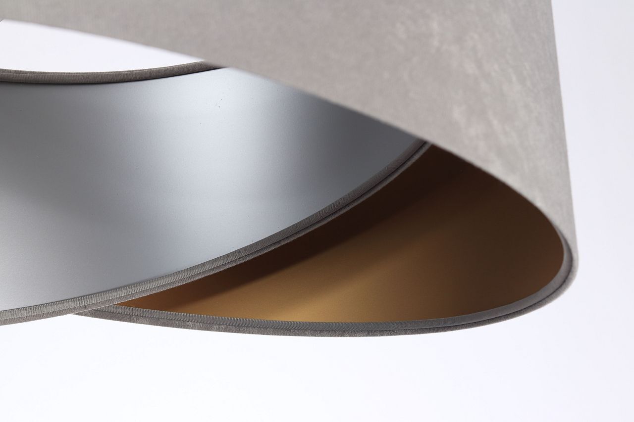 Runde Hängelampe E27 D: 50 cm Grau Gold Silber Stoffschirm
