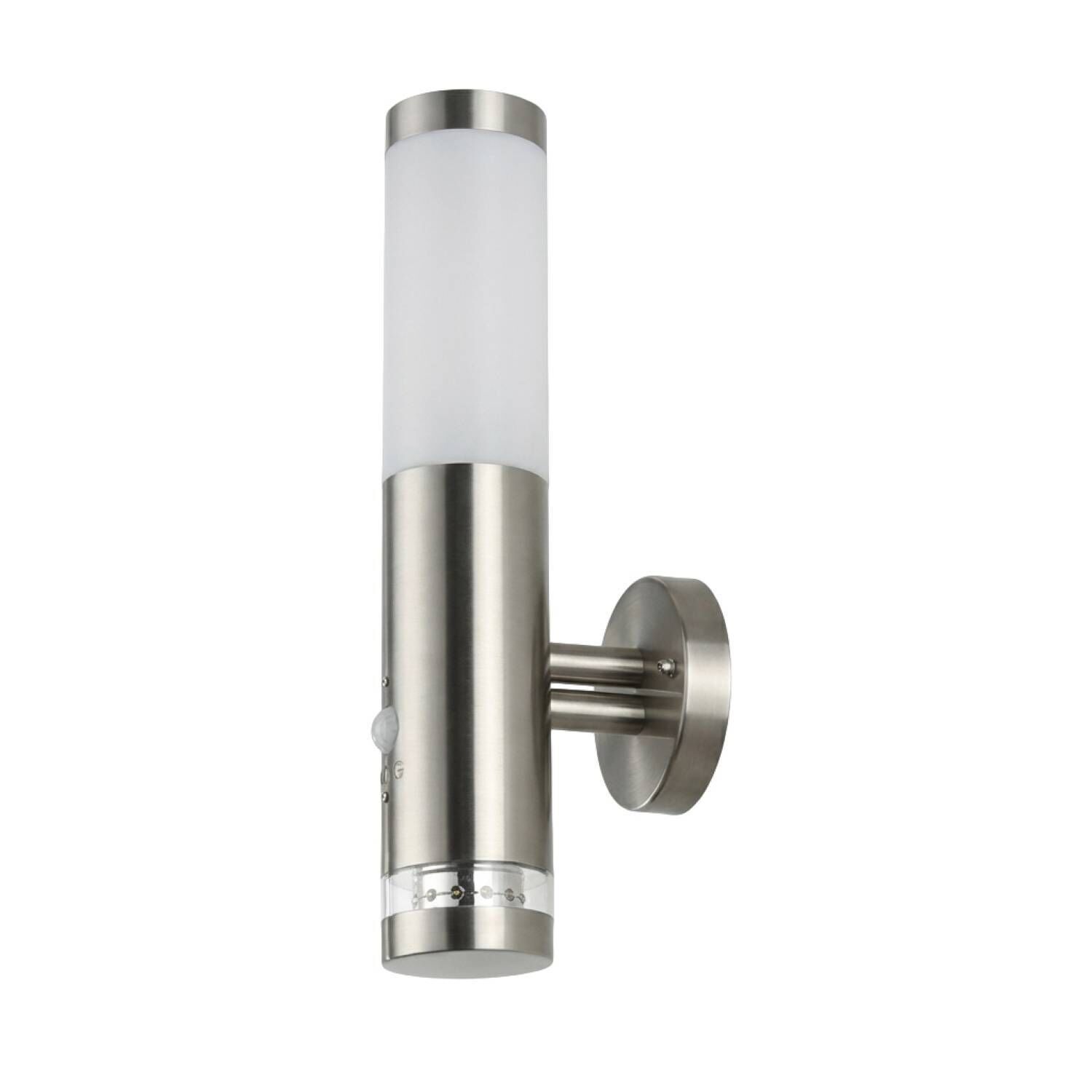 Außenwandlampe mit Bewegungsmelder LED Ring E27 IP44 Wandleuchte, Wandlampe, Stahl, Edelstahl, Glas