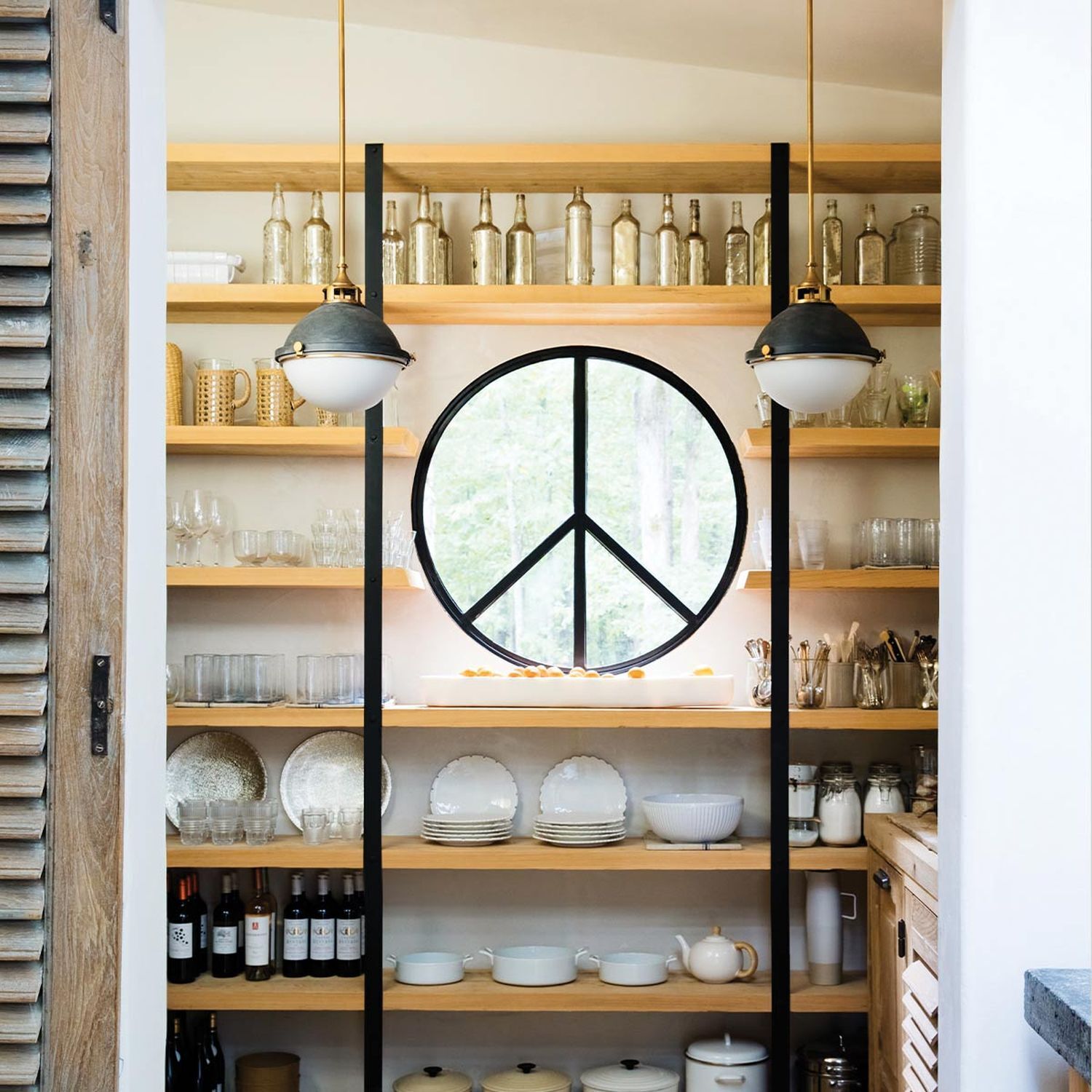 Hängelampe Metall Glas E27 Ø 33,9 cm H: max. 126,2 cm Ablage, Lampe, Innenarchitektur, Tasse, Speisekammer