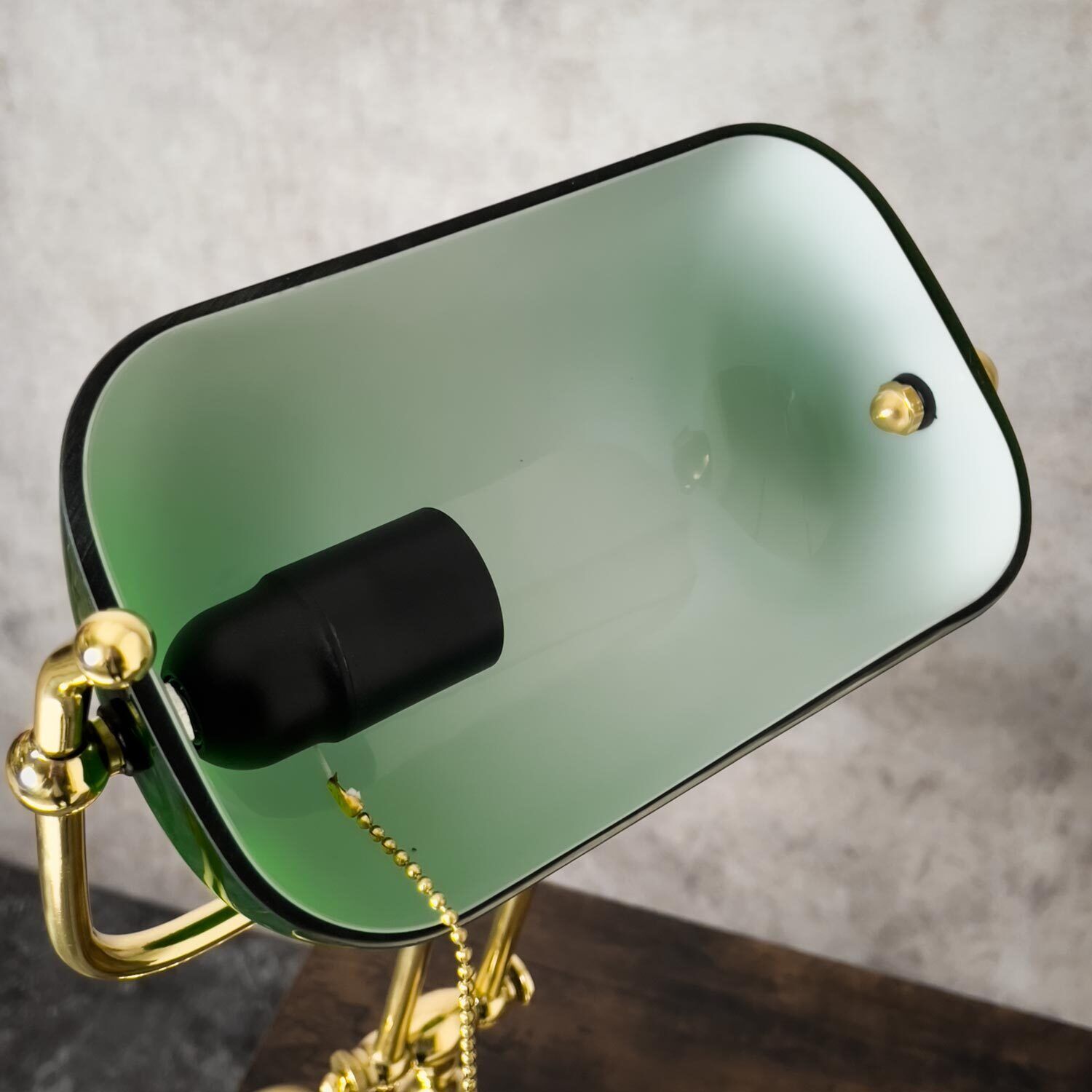 Bankerlampe Jugendstil 47 cm Messing Glas Zugschalter E27 Lampe, Baden