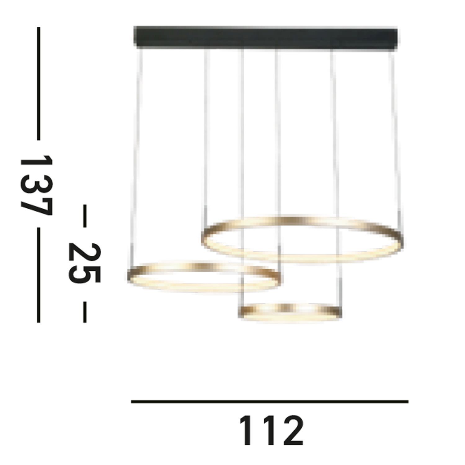 Lange LED Pendelleuchte in Schwarz Gold Ringe 112 cm