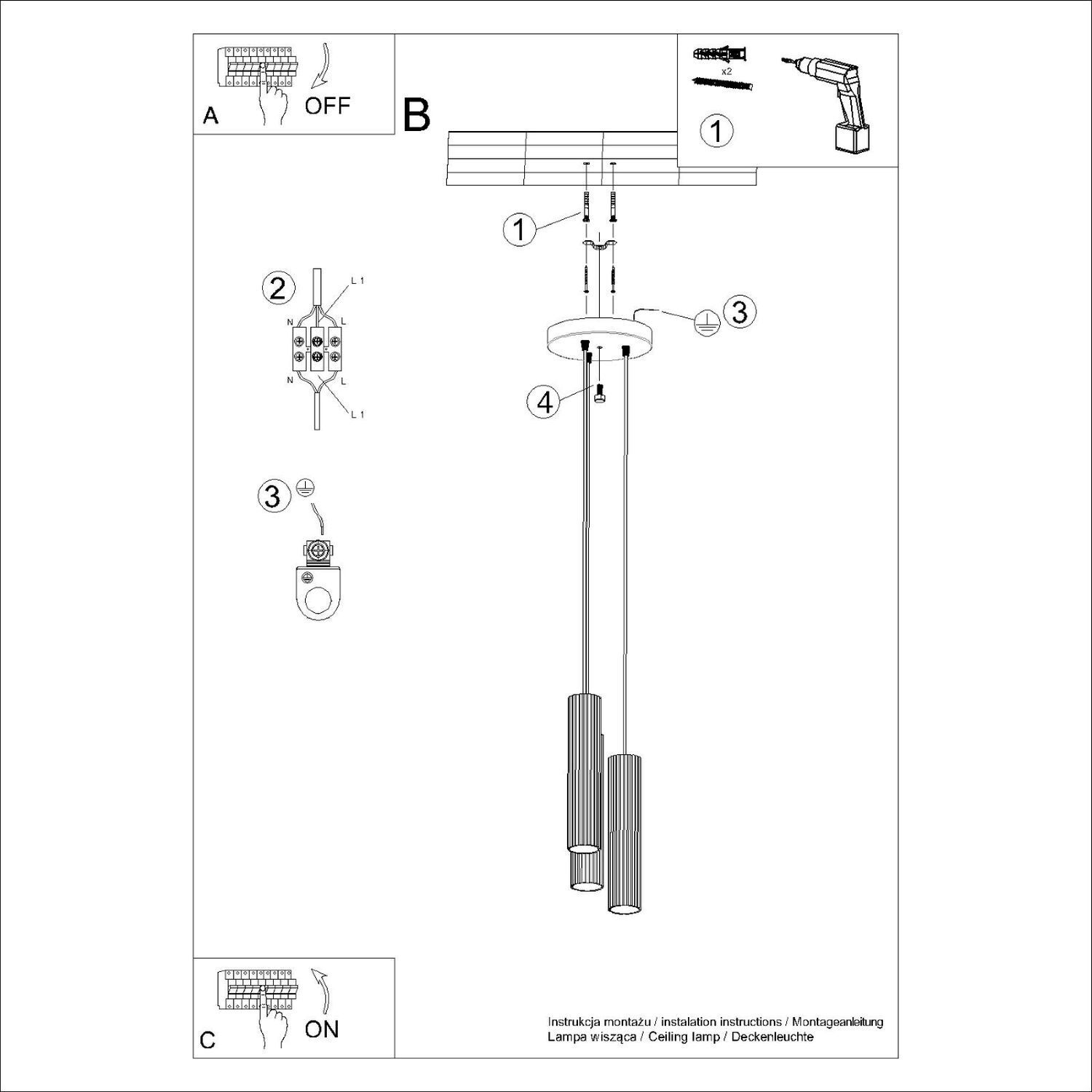Hängeleuchte verstellbar H: max. 108 cm Grün 3-flammig GU10 Strommast