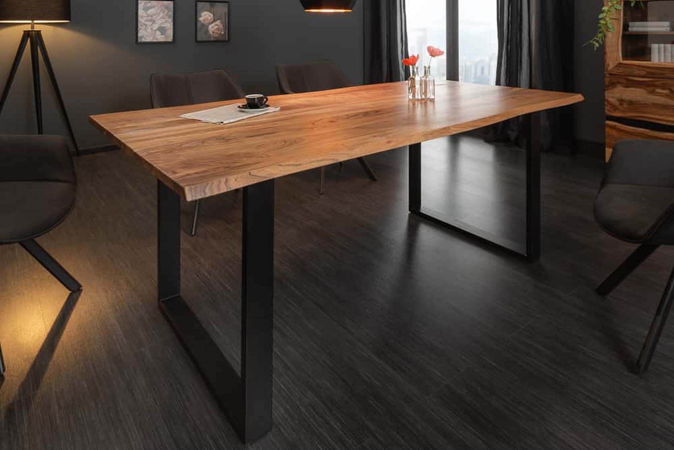 Esstisch Akazienholz Metall Baumkante 180 x 90 cm
