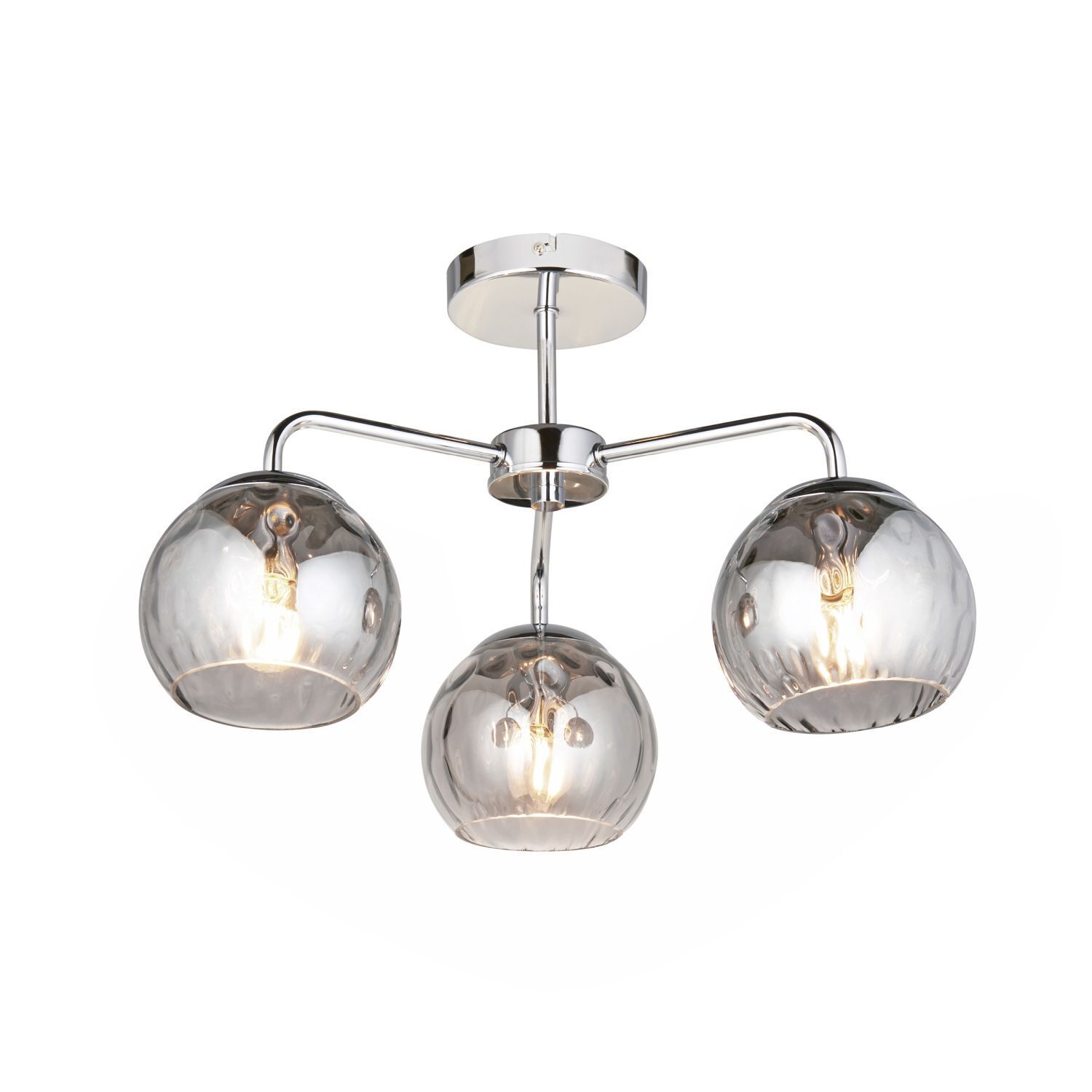 Deckenlampe Rauchglas Metall 52 cm breit Chrom Grau 3x E14