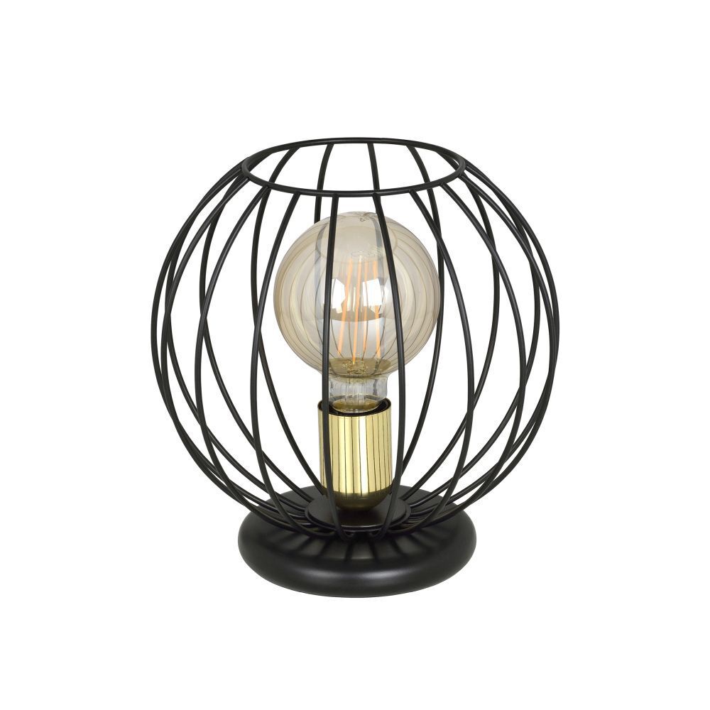 Tischlampe Schwarz rund 24 cm Draht Kugel Schirm E27