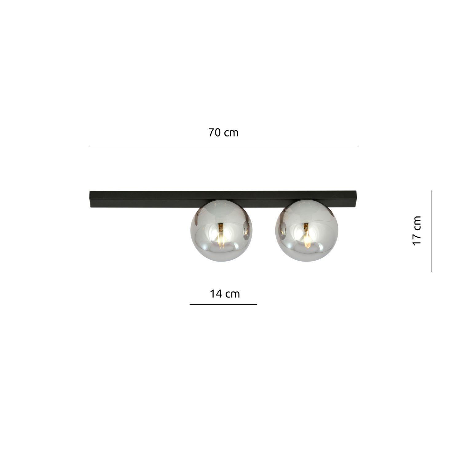 Deckenleuchte Rauchglas Metall L: 60 cm E14 2-flammig