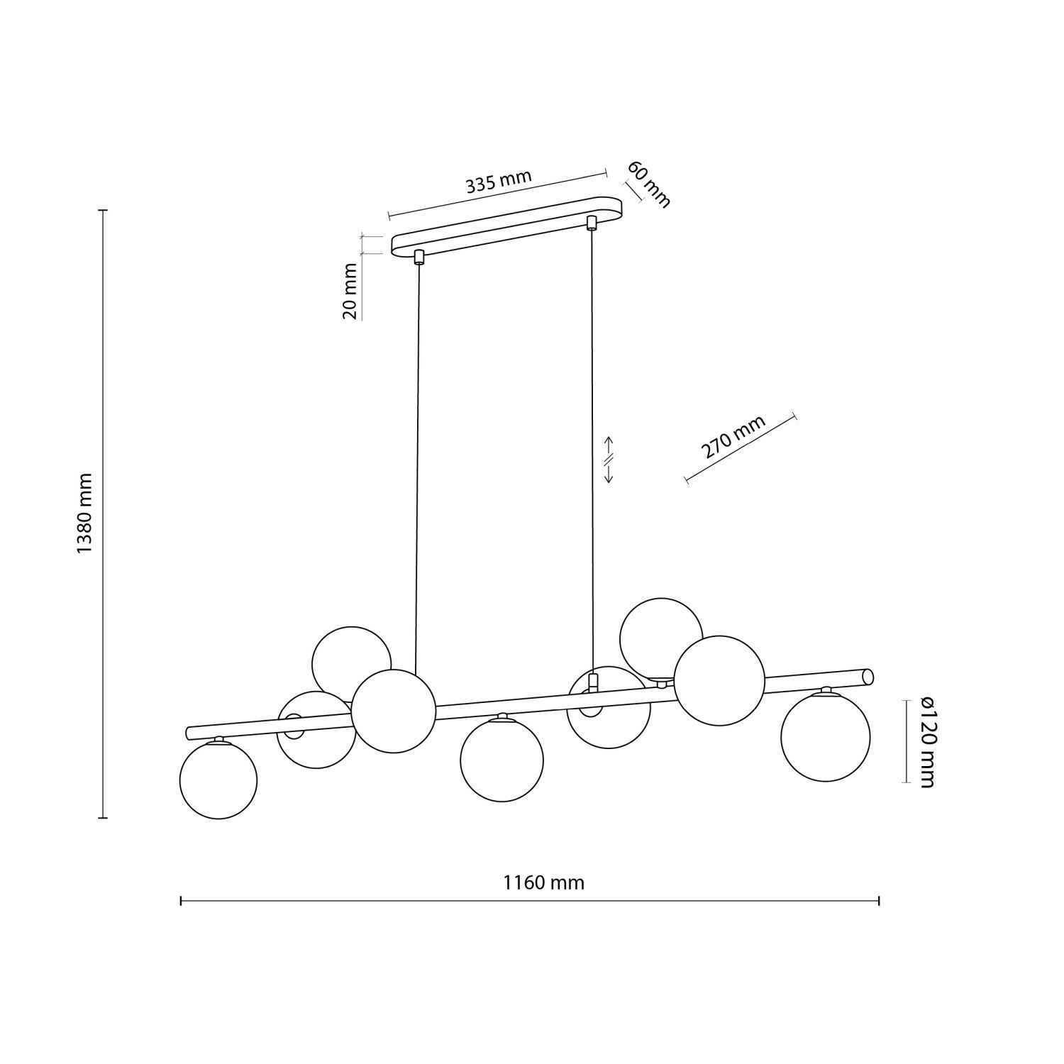 Hängeleuchte Glas Metall L: 116 cm Braun Bernstein 9x G9