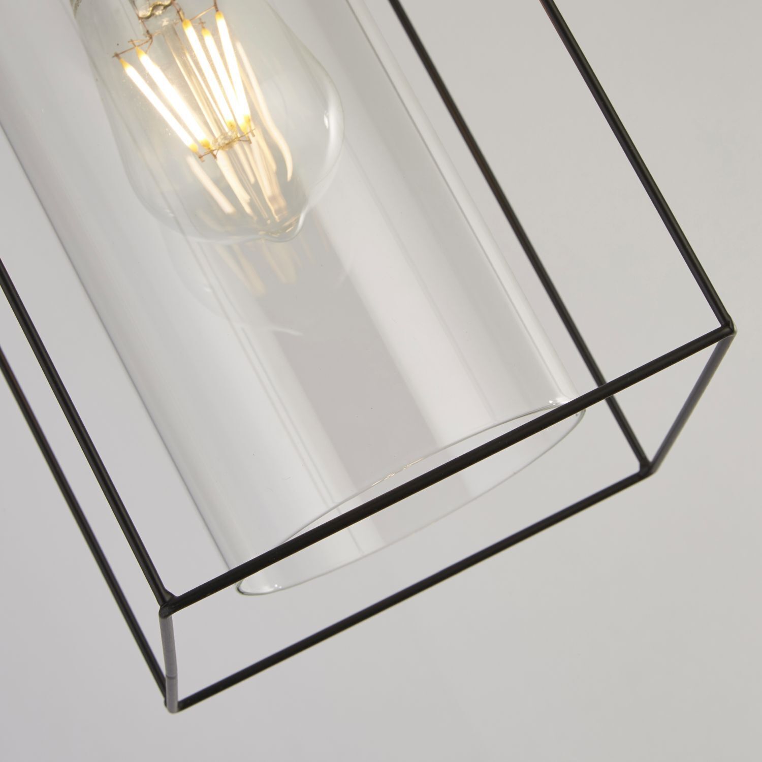 Hängeleuchte Metall Glas eckig B: 15 cm Schwarz Klar E27
