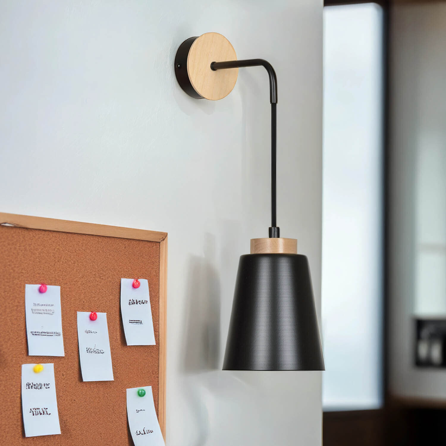 Wandlampe Schwarz Metall Holz Skandinavisch ROGER Lampe