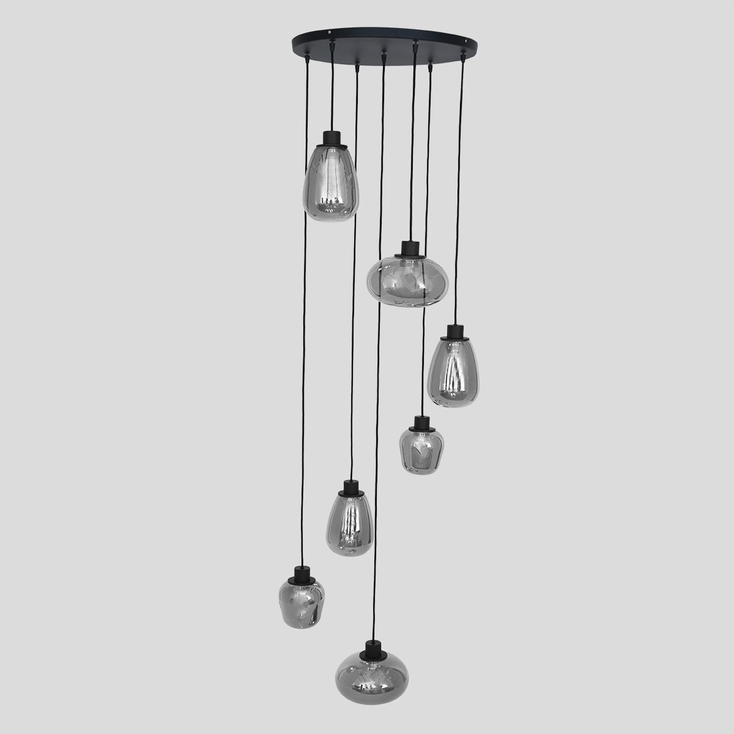 Hängelampe Glas Metall Schwarz Rauchgrau Ø50 cm rund