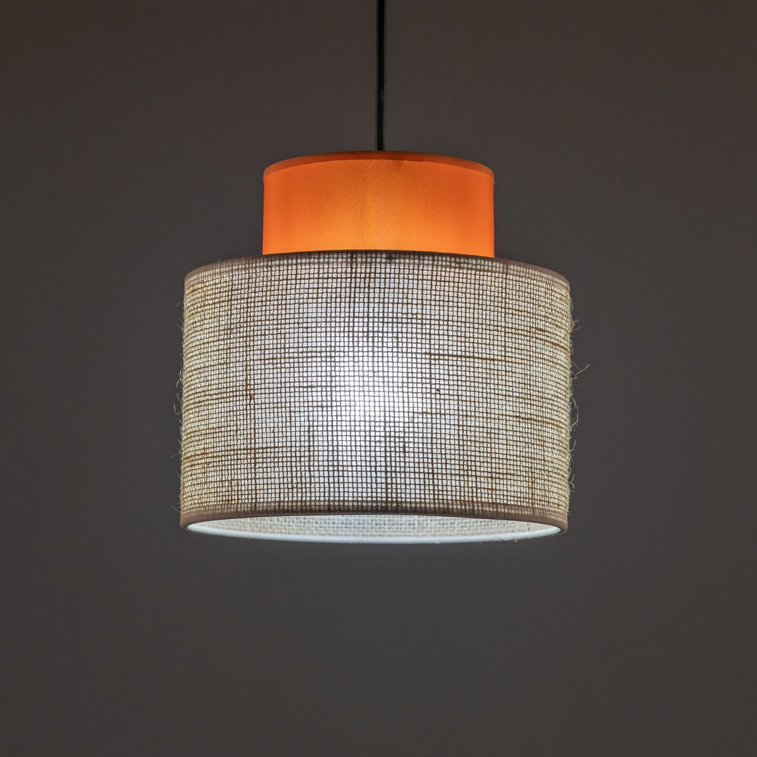 Hängelampe rund Ø 20 cm H: max. 160 cm Retro Jute Stoff E27 Lampe, Kronleuchter