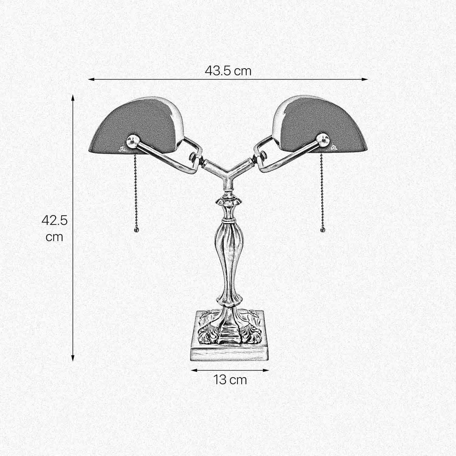 Bankerlampe 42,5 cm 2-flammig E27 Echt-Messing Zugschalter
