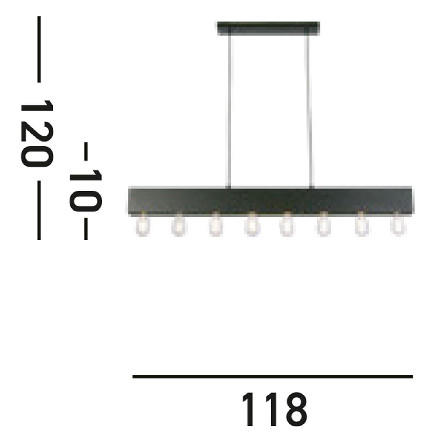 Schwarze Pendelleuchte Metall E27 8-flmg 80 cm lang