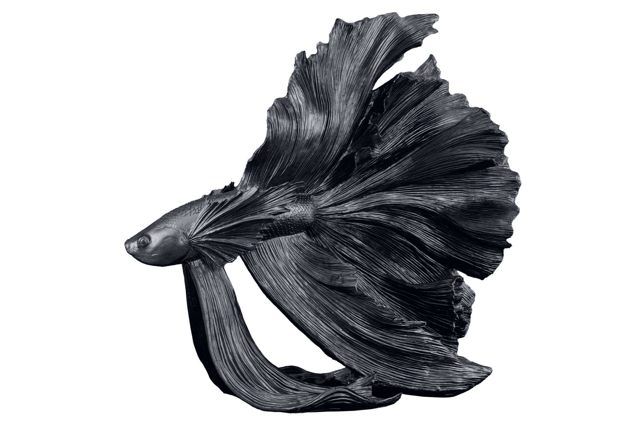 Deko Statue Schwarz Polyresin H: 36 cm Kampffisch