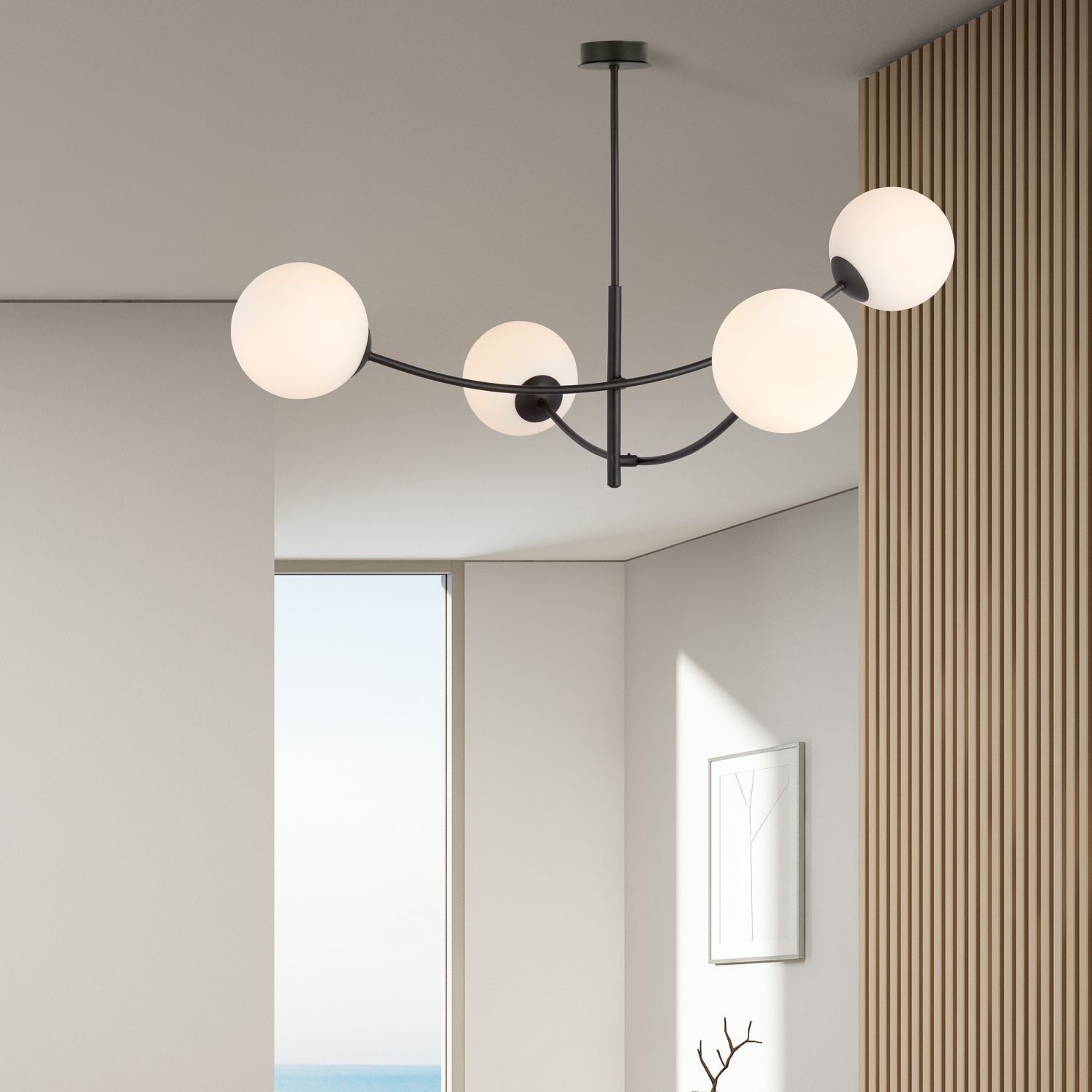 Deckenlampe Schwarz Weiß L: 89 cm schwenkbar E14 4-flammig