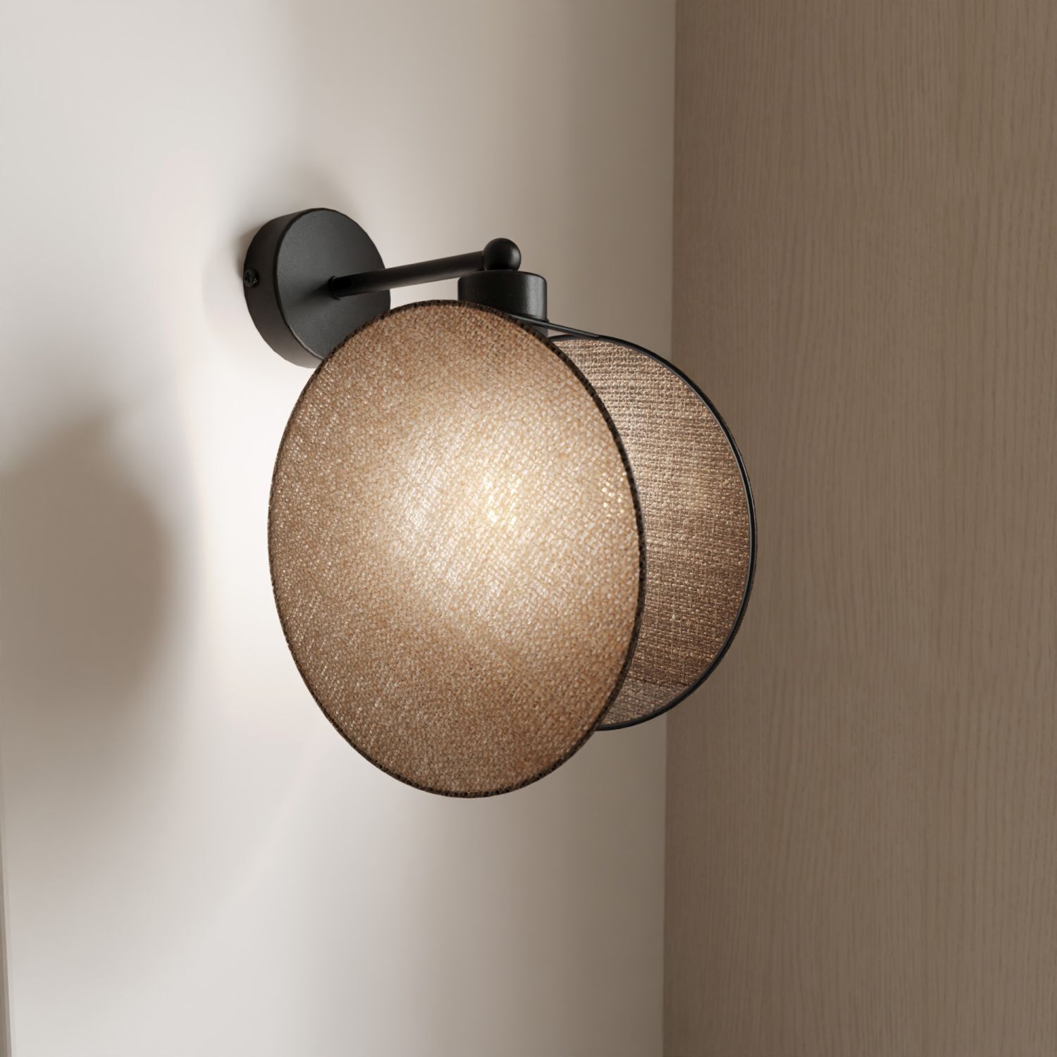 Wandlampe Stoff Metall Ø 20 cm rund Schwarz Beige E27 THAIS