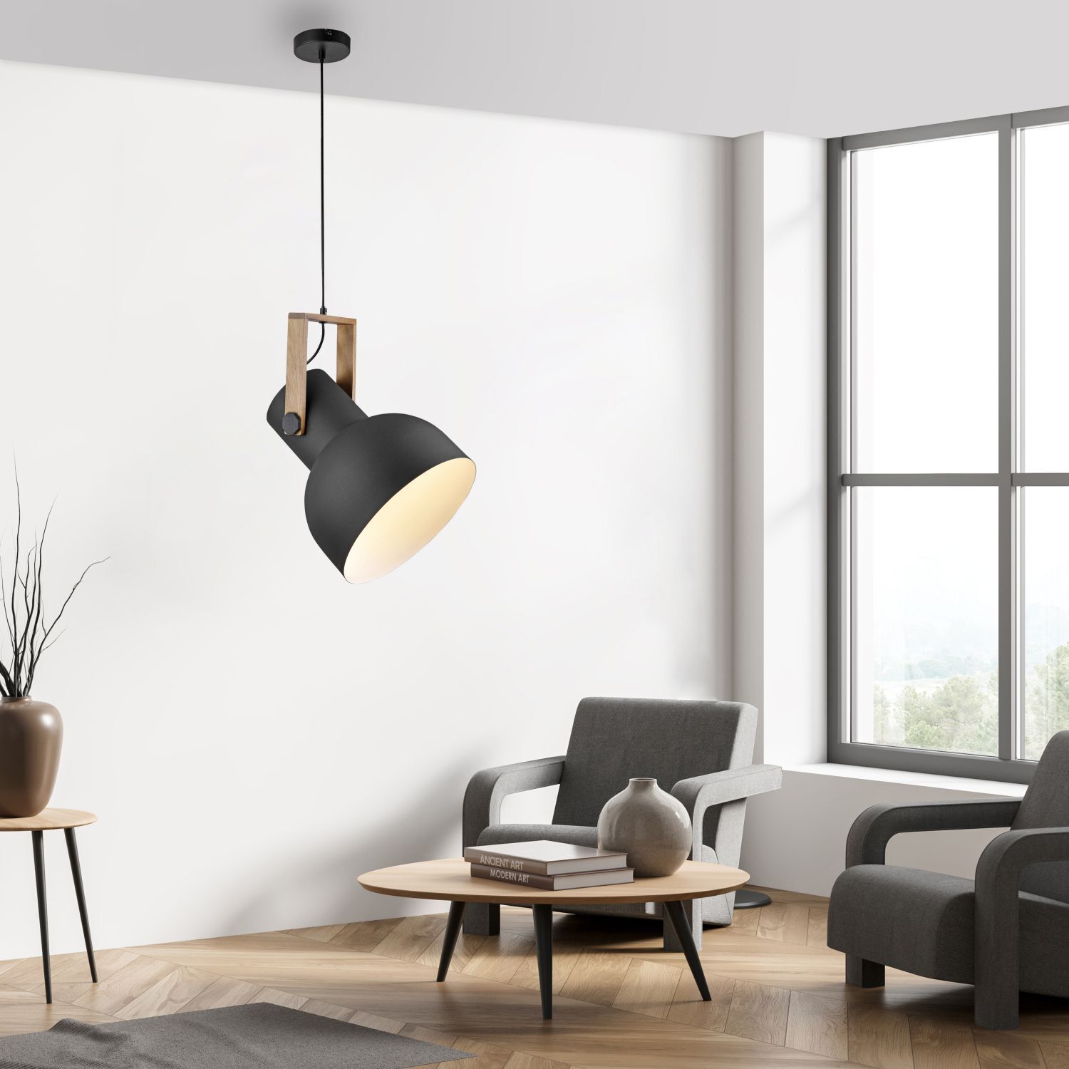 Bewegliche Hängeleuchte Schwarz Holz Metall E27 L:30 cm