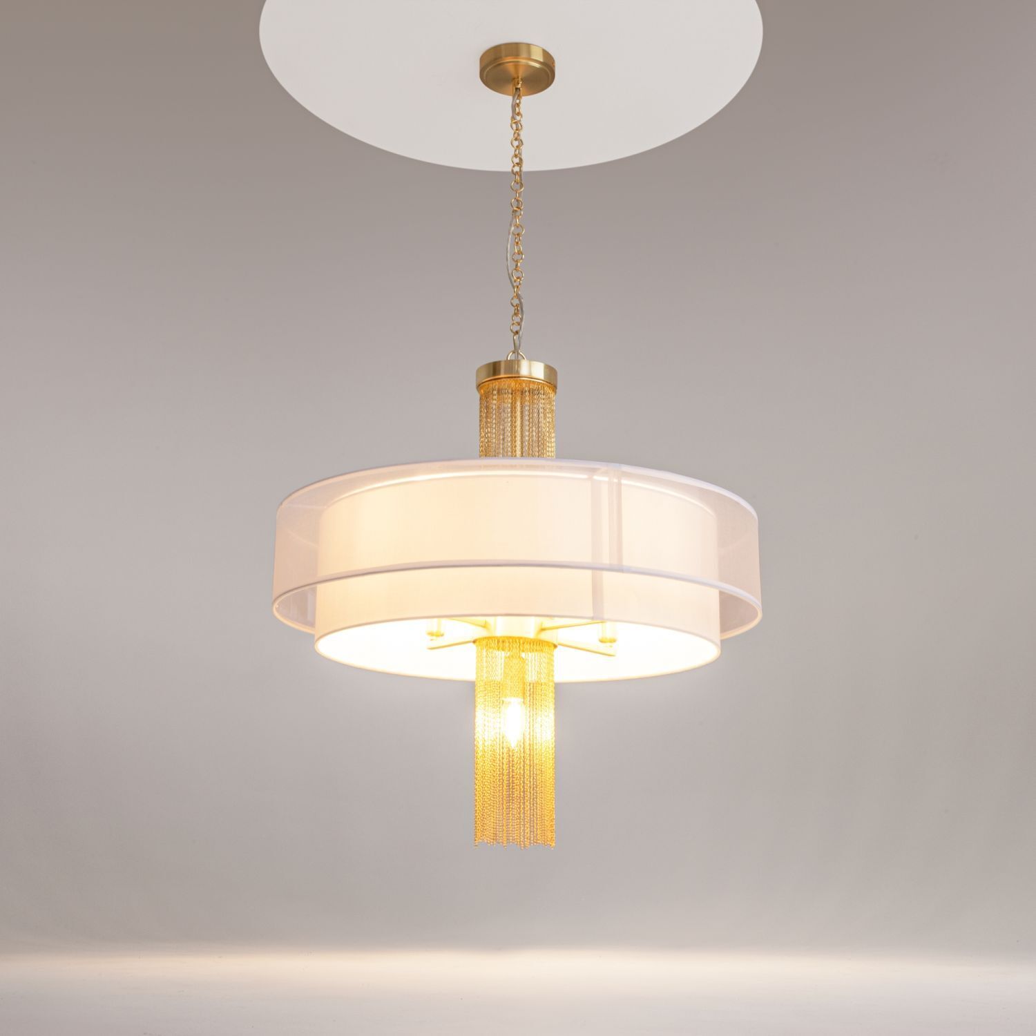 Pendelleuchte Edelstahl Stoff E14 Ø 68 cm rund Modern Lampe, Kronleuchter