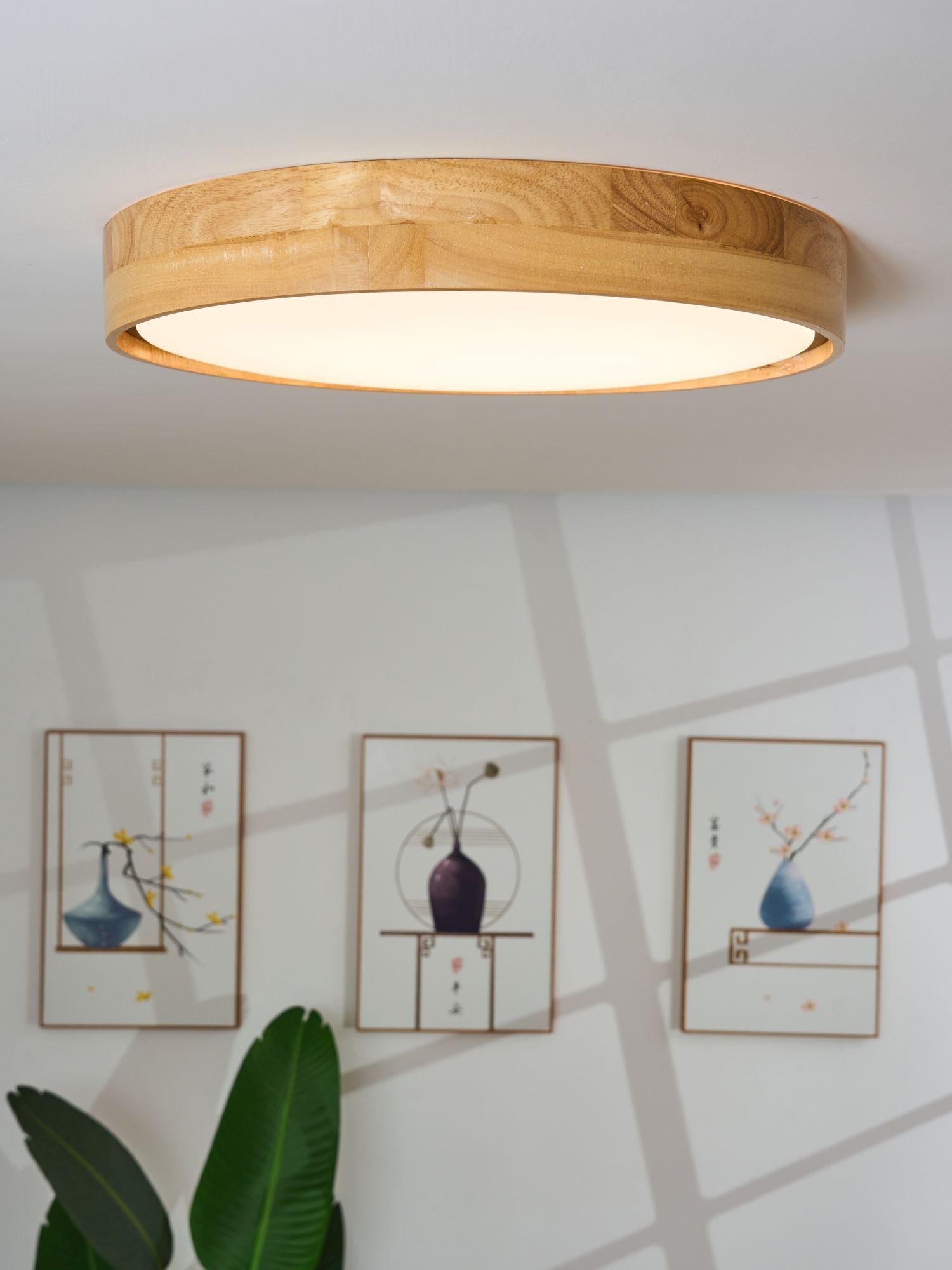 Wohnliche LED Deckenlampe Holz Ø43 cm 3000 K blendarm