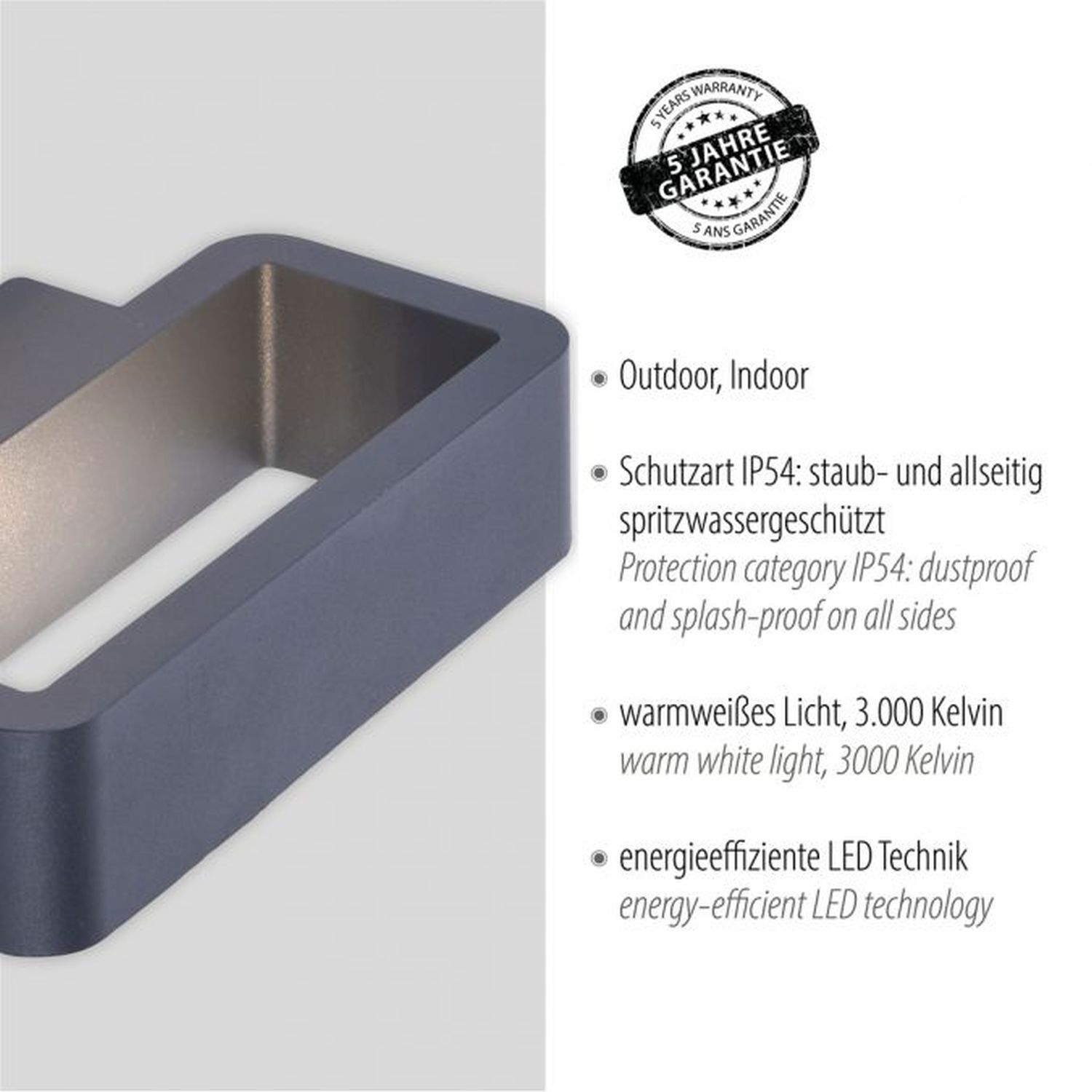 LED Wandleuchte außen Aluminium Anthrazit IP54 B:22 cm