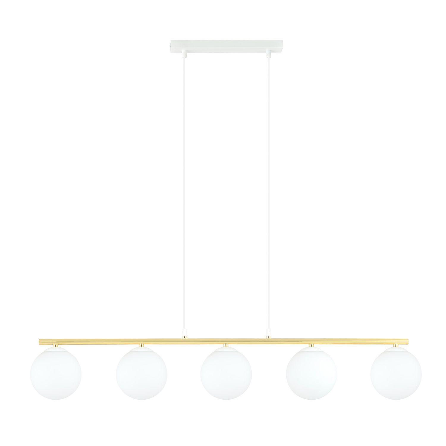 Pendelleuchte Weiß Gold 5x E14 Kugelschirm Glas Metall