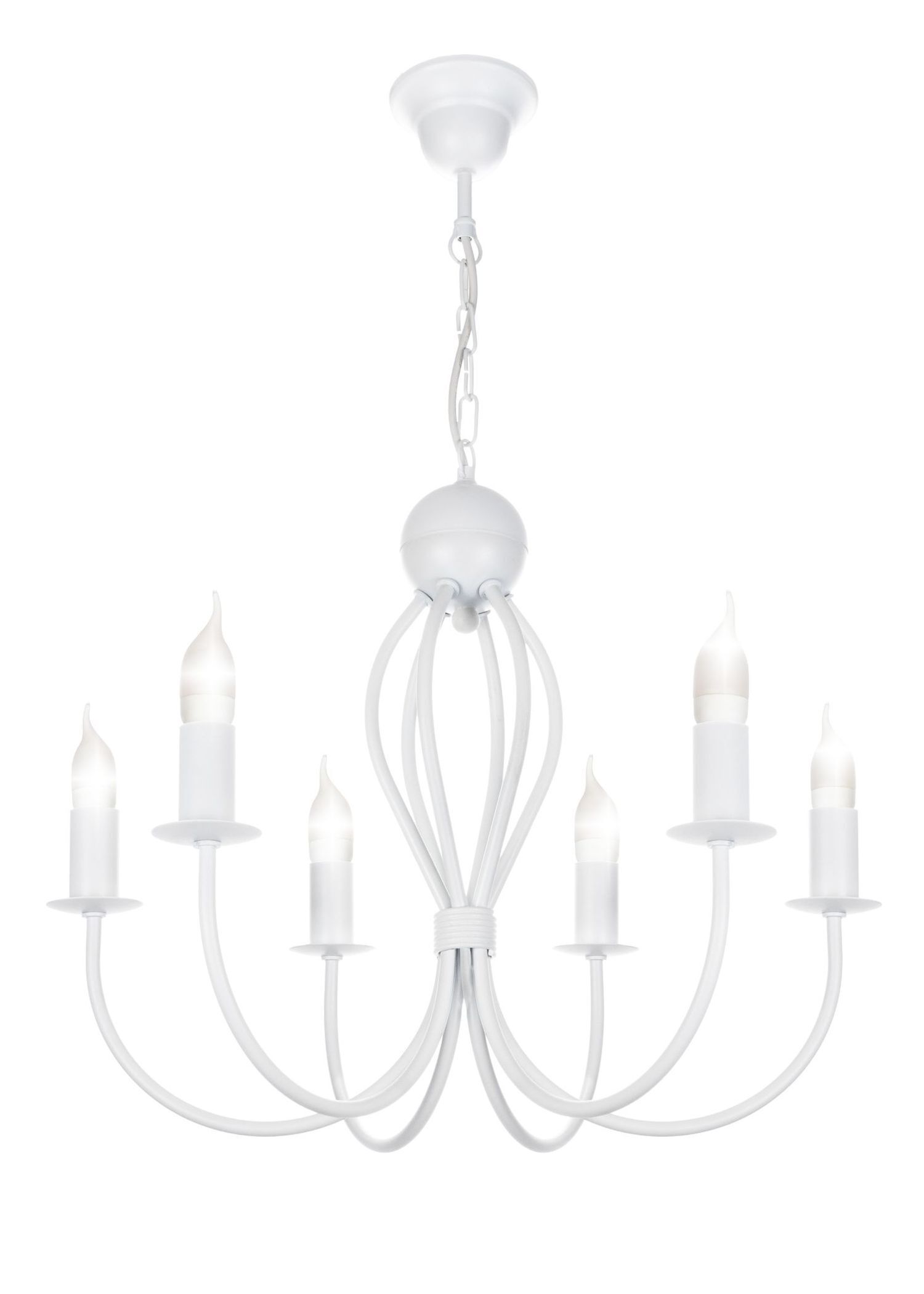 Weißer Kronleuchter Metall 6-flammig E14 Klassisch Kronleuchter, Weiß, Kabelzug, Kandelle, Chandelier-Lampe