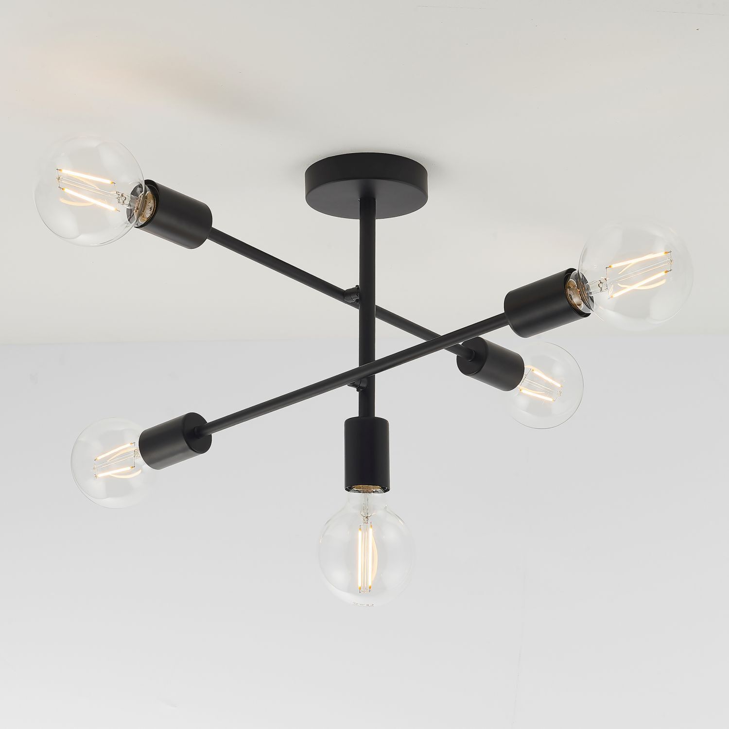 Deckenlampe Schwarz Metall 53 cm breit Retro für 5x E27