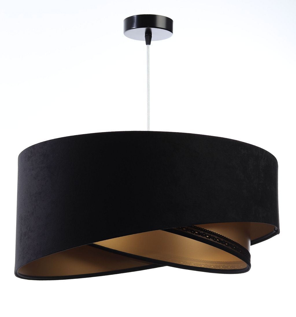Hängelampe E27 rund Ø 50 cm Schwarz Gold Stoff Spitze Modern