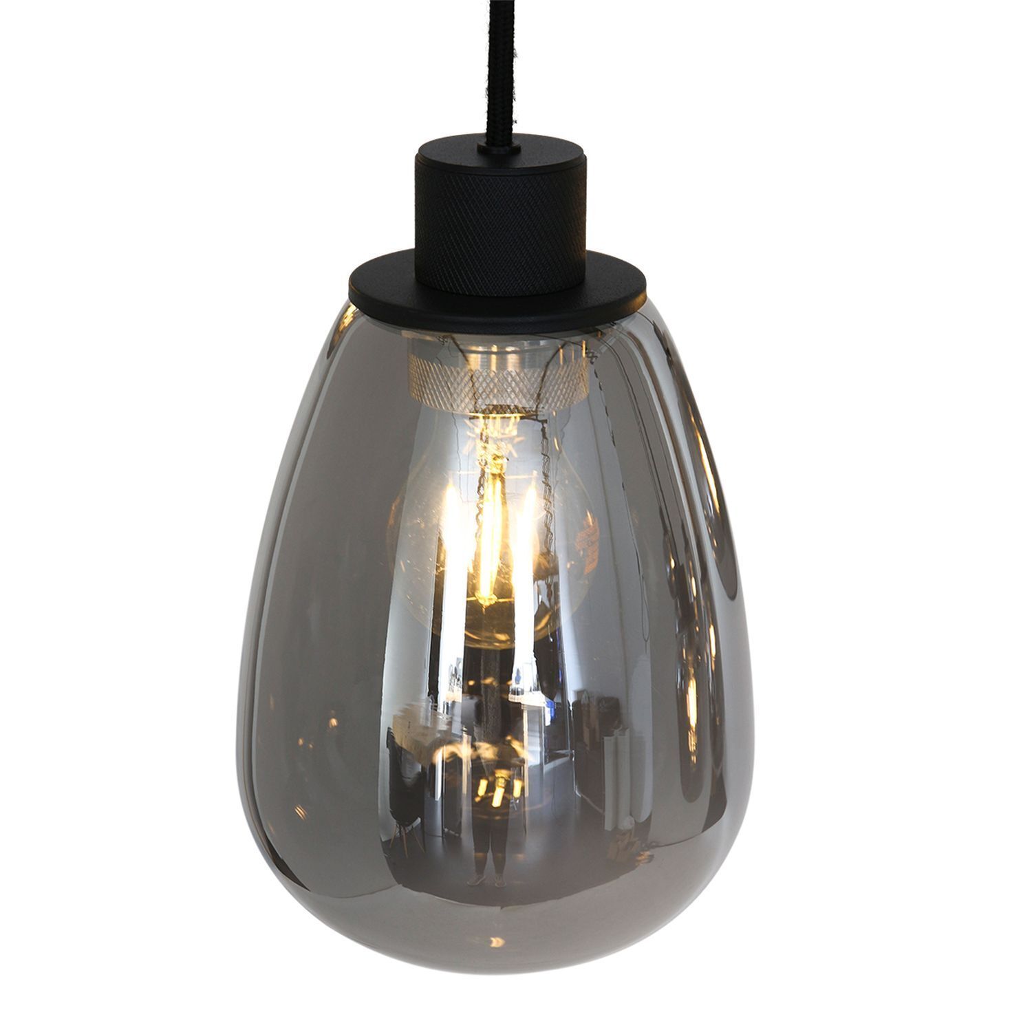 Runde Hängelampe Schwarz Rauchgrau Glas Metall 145 cm