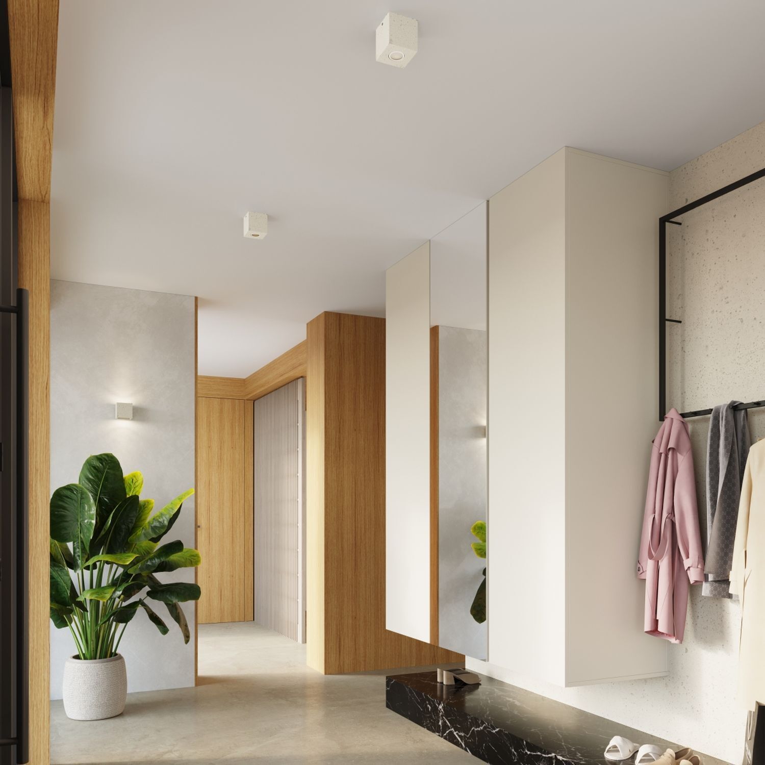 Deckenstrahler Beton Beige GU10 B:10 cm Aufbau Spot Drinnen, Innenarchitektur, Ecke, Pflanze