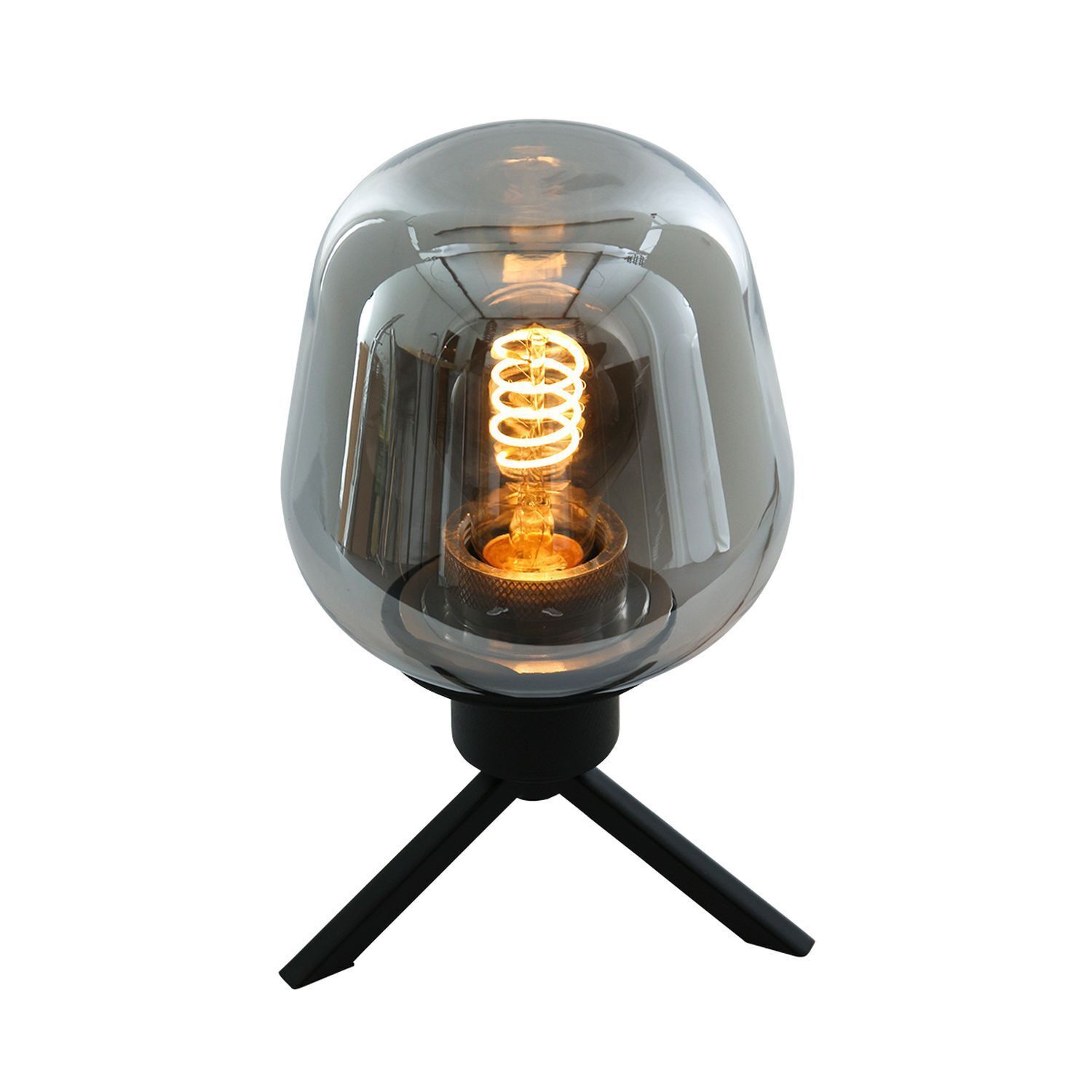 Tischlampe Glasschirm Schwarz Rauchgrau 23 cm elegant