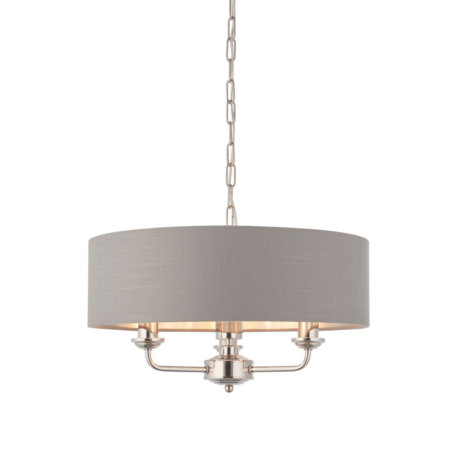 Hängelampe rund D: 45 cm Stoff Metall Nickel Anthrazit 3x E14