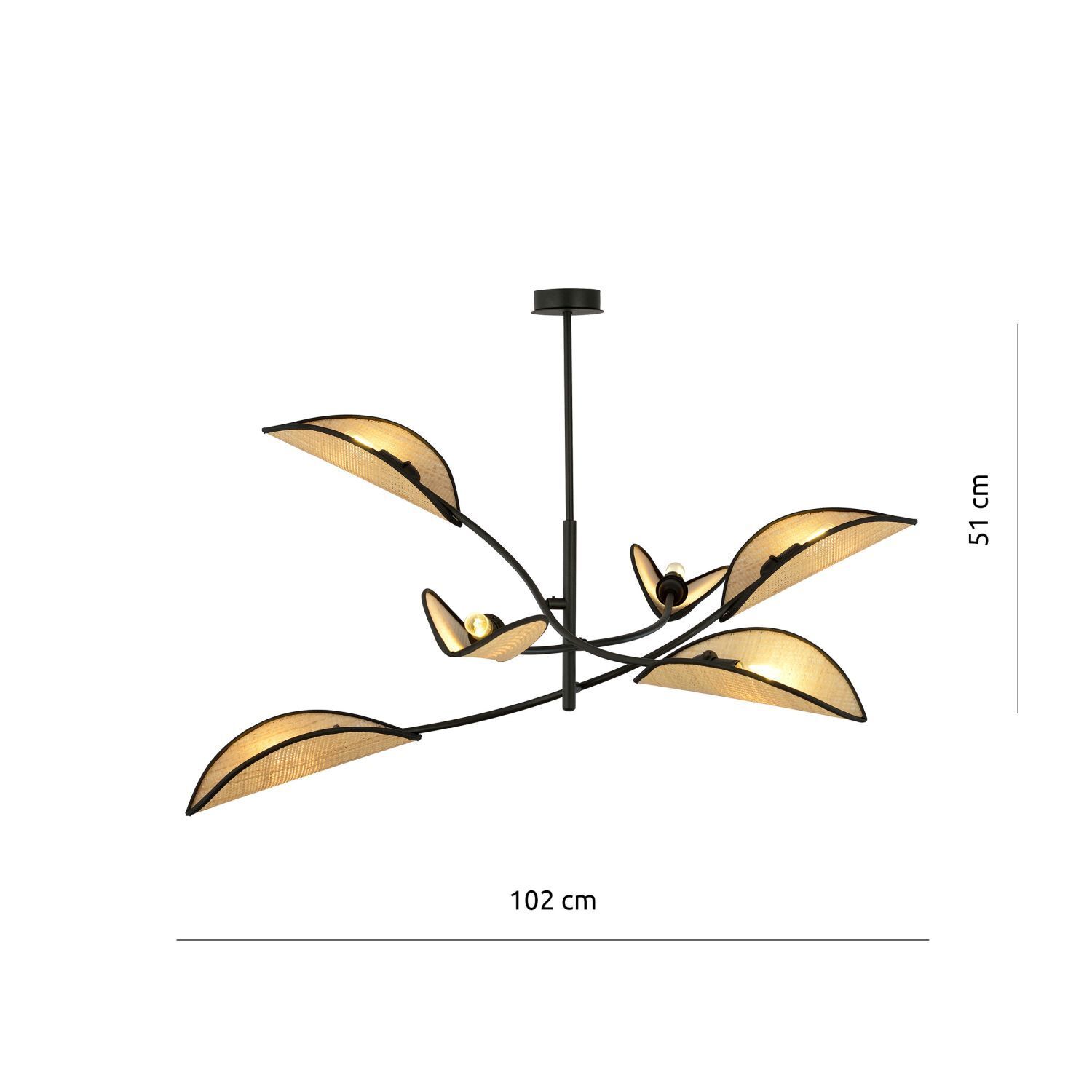 Deckenlampe Metall Rattan 102 cm lang drehbar E14 6-flammig
