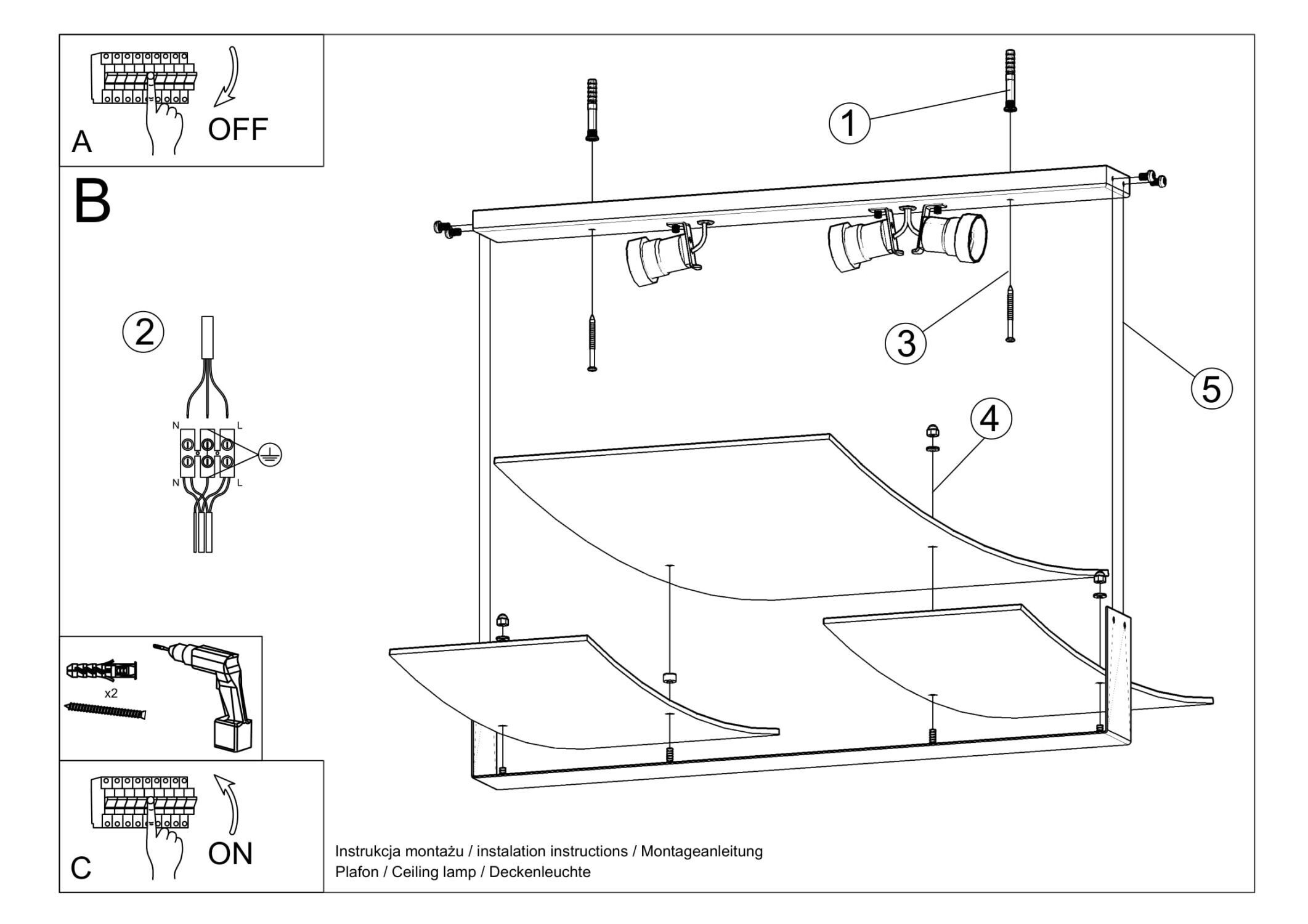 Deckenleuchte Glasschirm blendarm Weiß 3x E27 MAGO