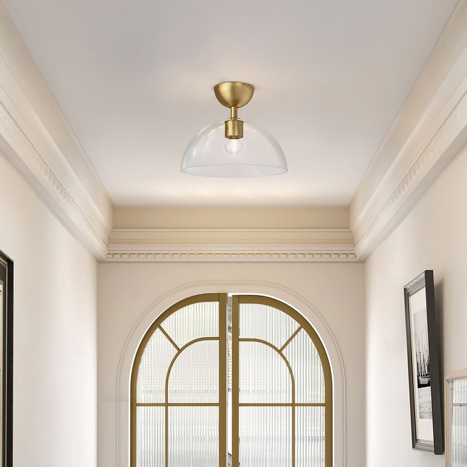 Deckenlampe Glas Metall E27 Ø 30,5 cm in Gold gebürstet Leuchte