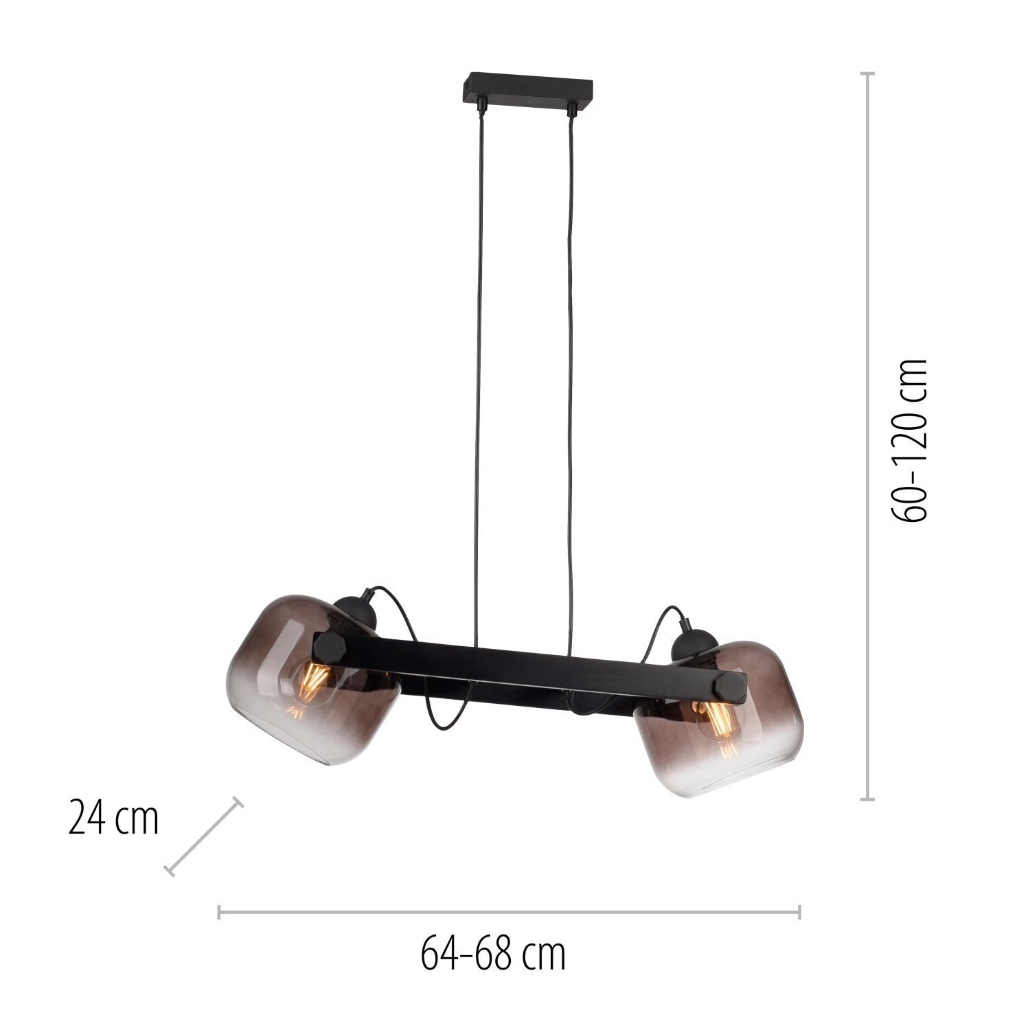 Hängelampe Glas Metall E27 68 cm 2-flammig schwenkbar Beleuchtung, Leuchte, Lampe