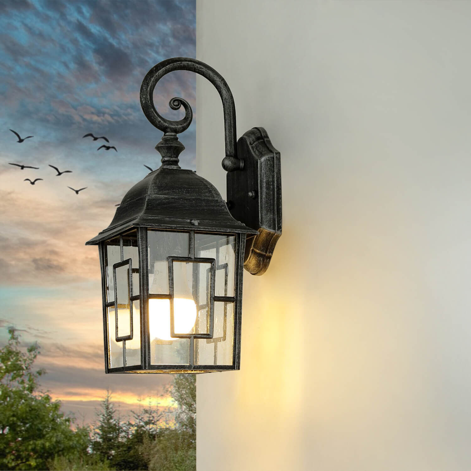 Außen Wandleuchte E27 FRIESEN rustikal Silber Antik Lampe, Leuchte, Tier, Vogel