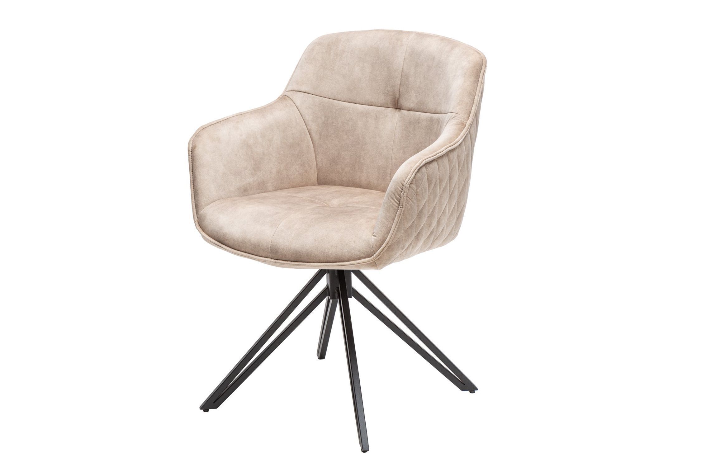Drehstuhl Samt Metall in Creme Beige Schwarz mit Lehne AUREL