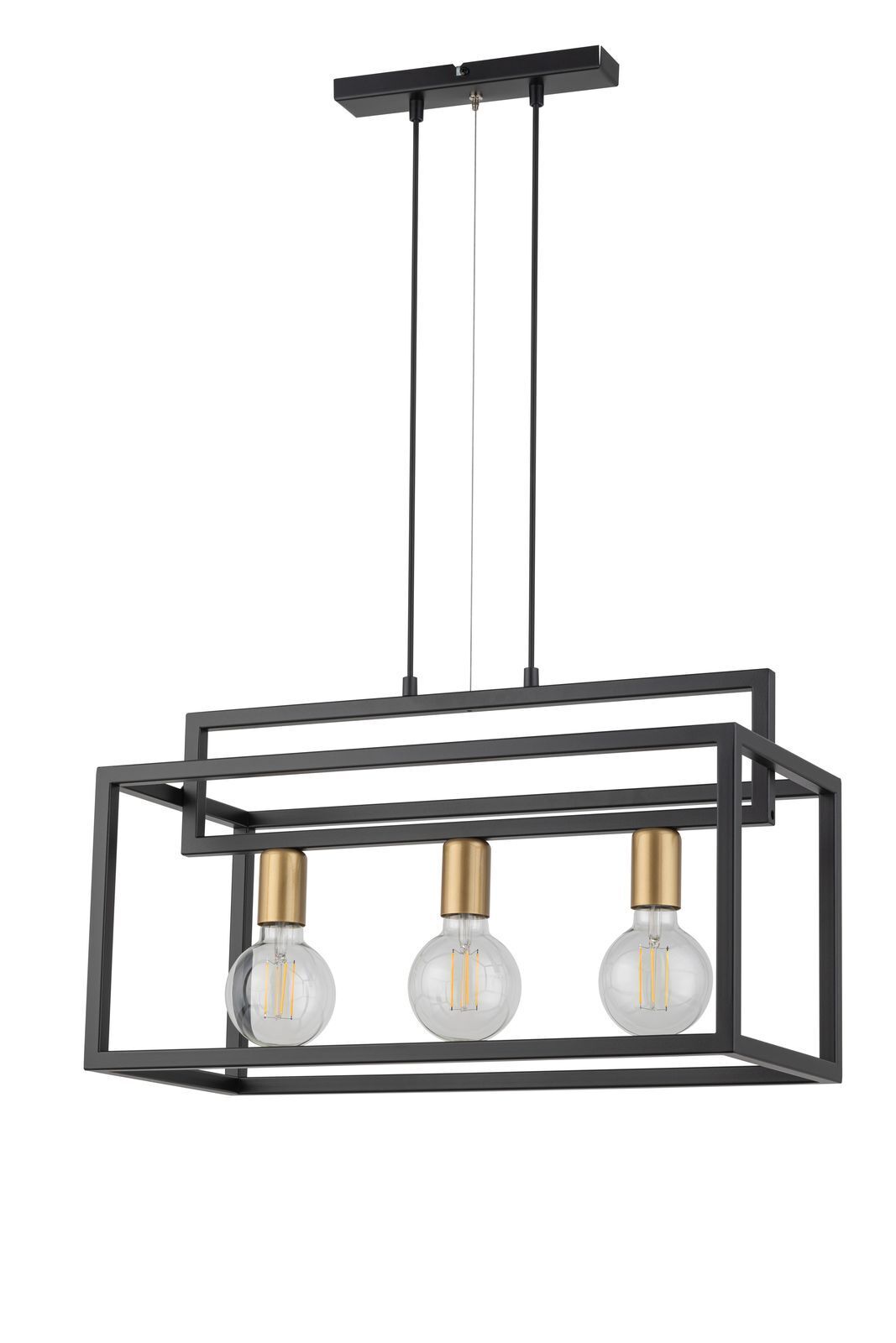 Pendelleuchte Schwarz Gold E27 3-flammig 58 cm lang