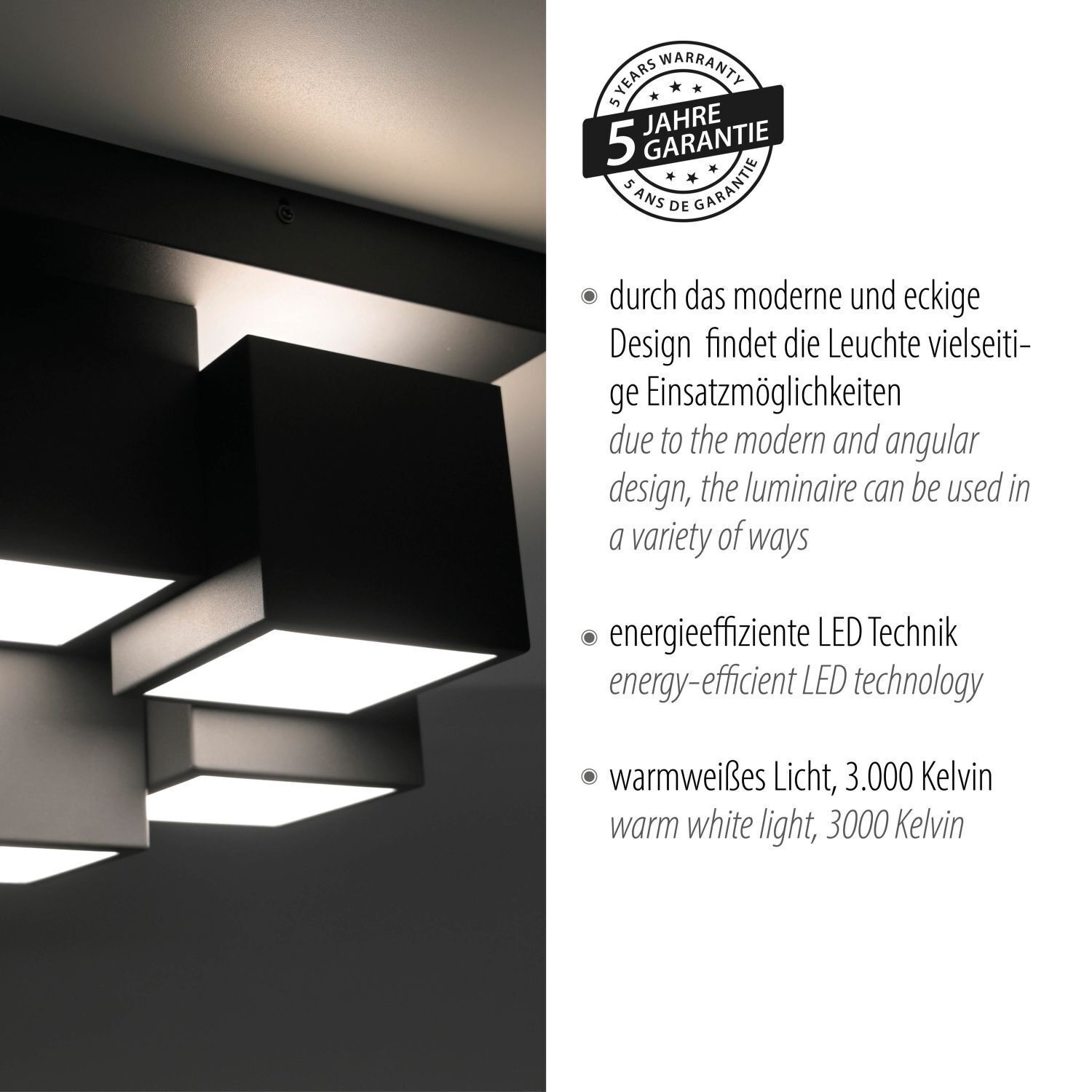 LED Deckenleuchte Metall Würfel B:30 cm 2400 lm Schwarz Deckenleuchte