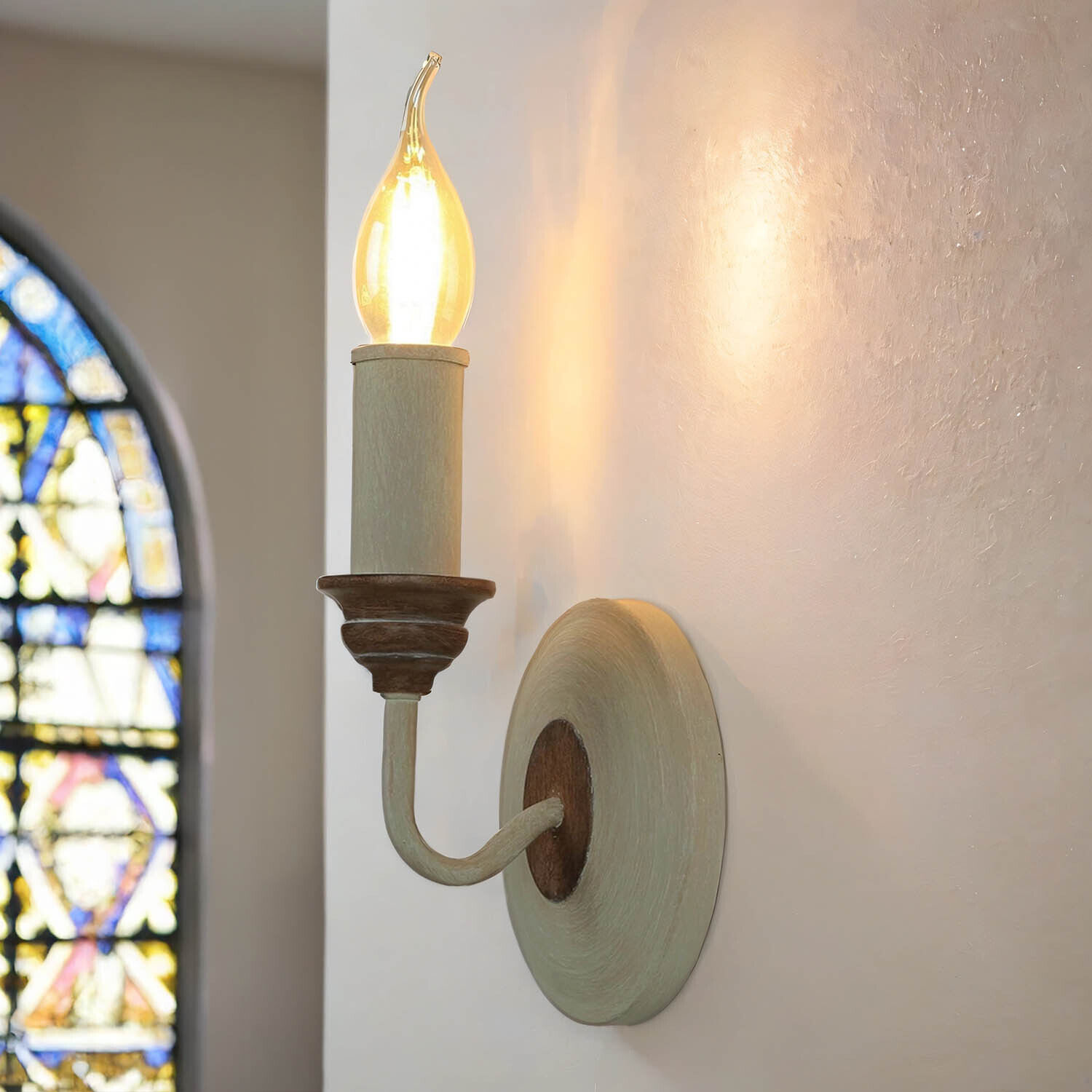 Wandlampe CANDELA 8 Holz Shabby Weiß Kerze Lampe Band