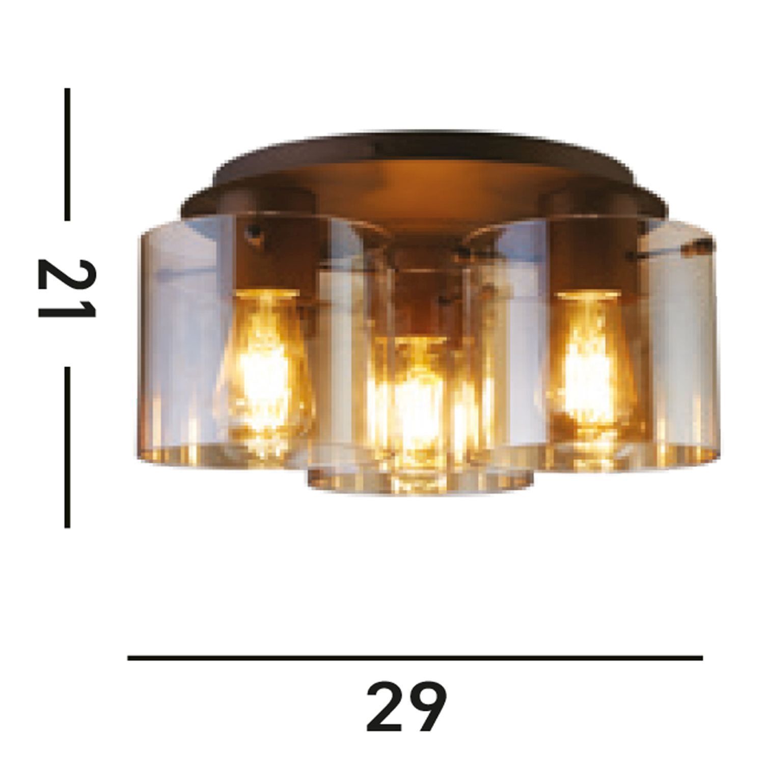 Deckenleuchte Glas Metall in Mokka Bernstein 3-flammig Leuchte, Deckenleuchte