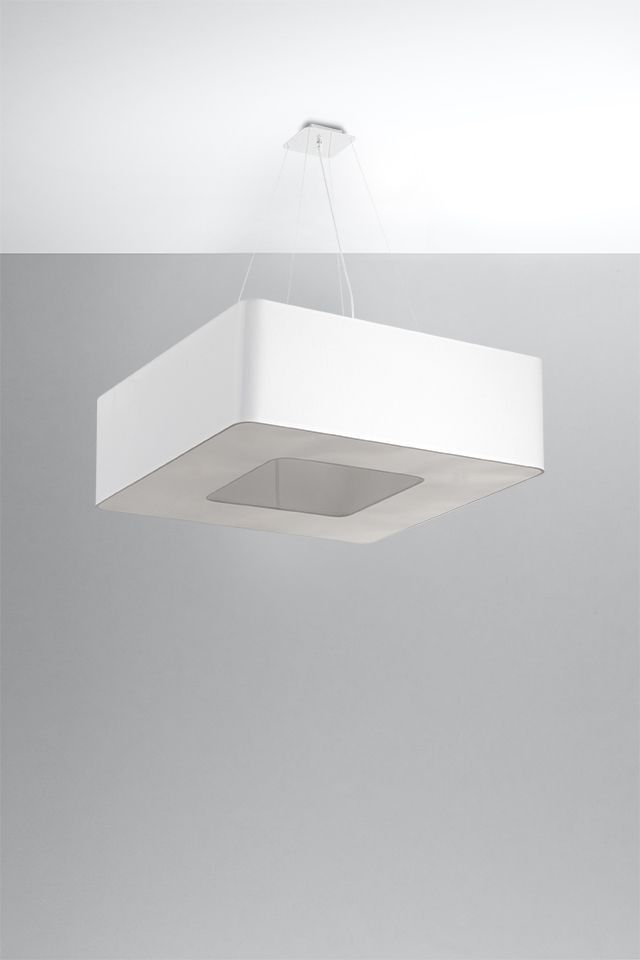 Eckige Hängelampe Weiß Stoff B: 60 cm blendarm 8x E27