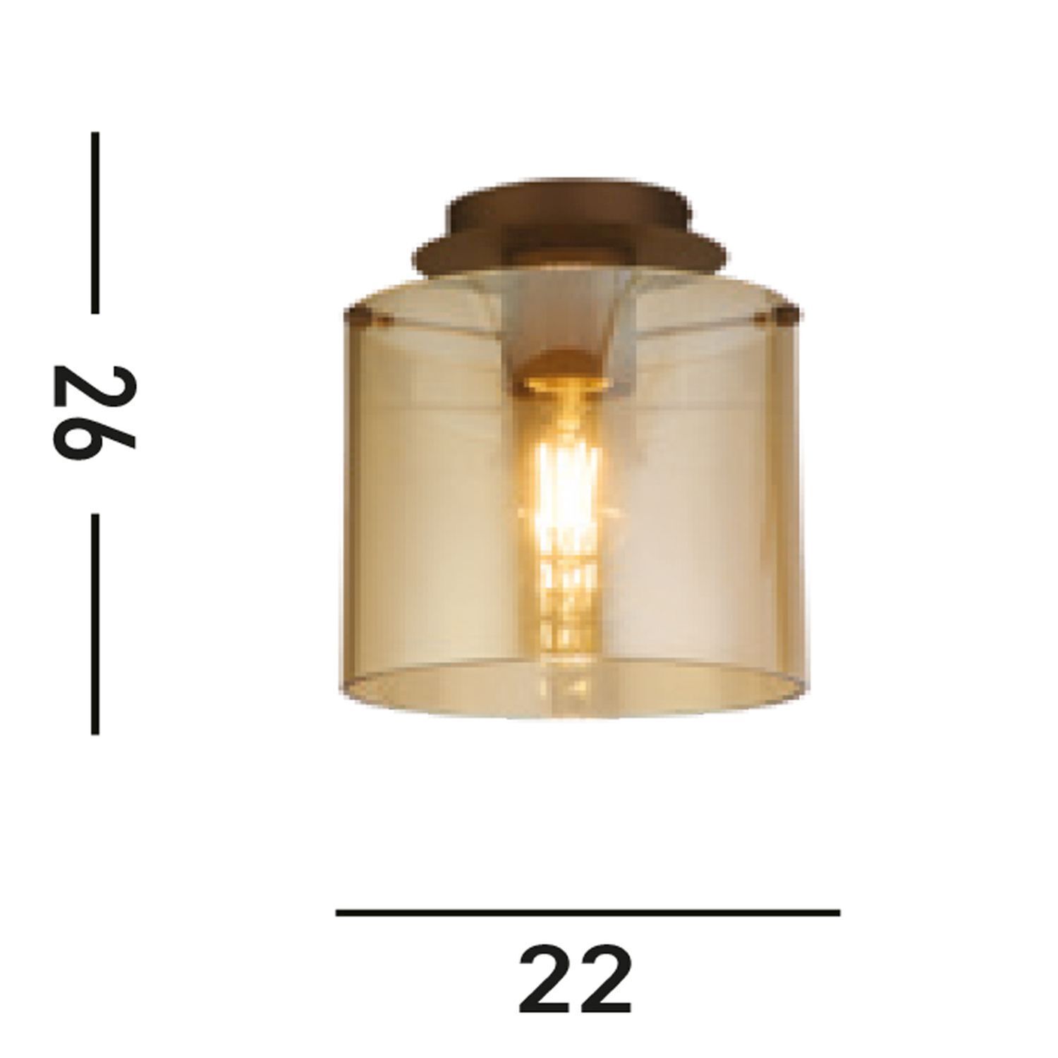 Deckenleuchte Glas Metall in Mokka Bernstein L:22 cm