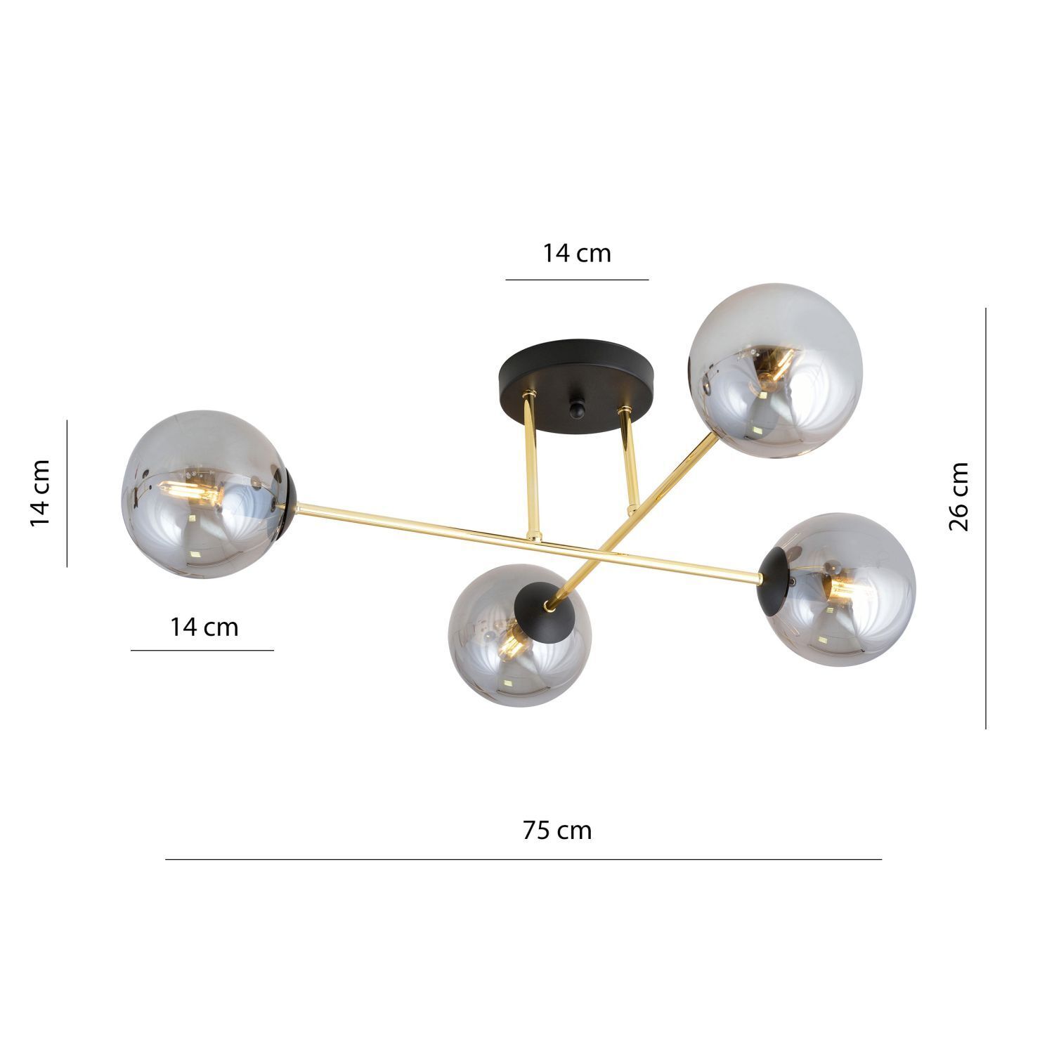 Deckenleuchte ANNETTA Metall Rauchglas Kugel Schirme