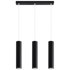 Pendelleuchte, hängende Lampe, schwarzer Schirm, drei Pendel, modernes Licht